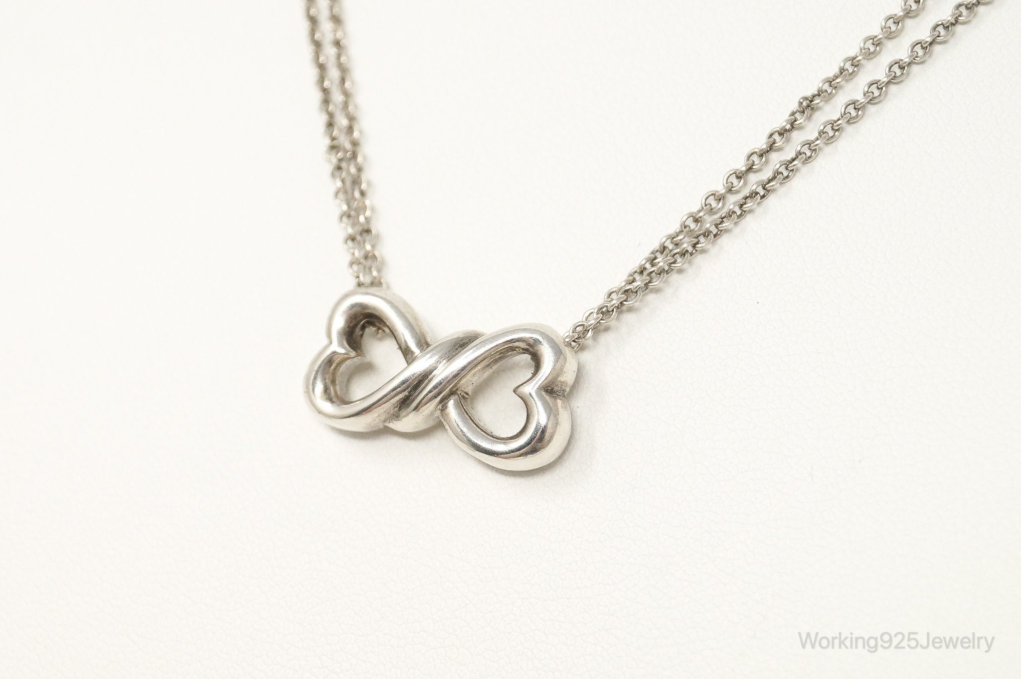 Vintage Open Linked Hearts Lovers Infinity Sterling Silver Necklace