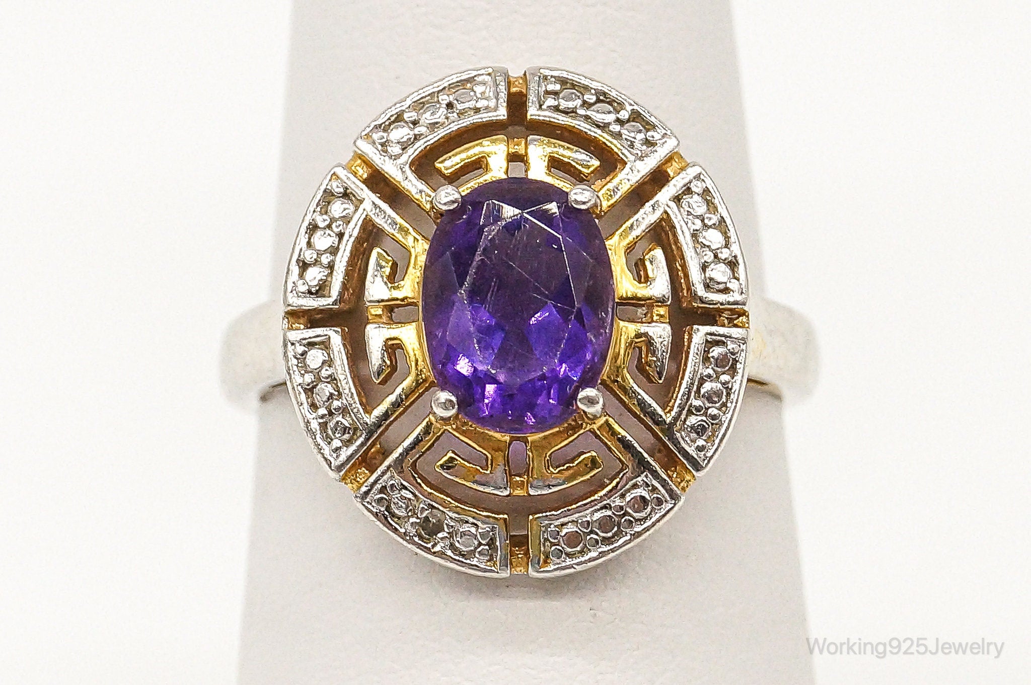 Designer PAJ Amethyst Gold Wash Sterling Silver Ring - Size 6