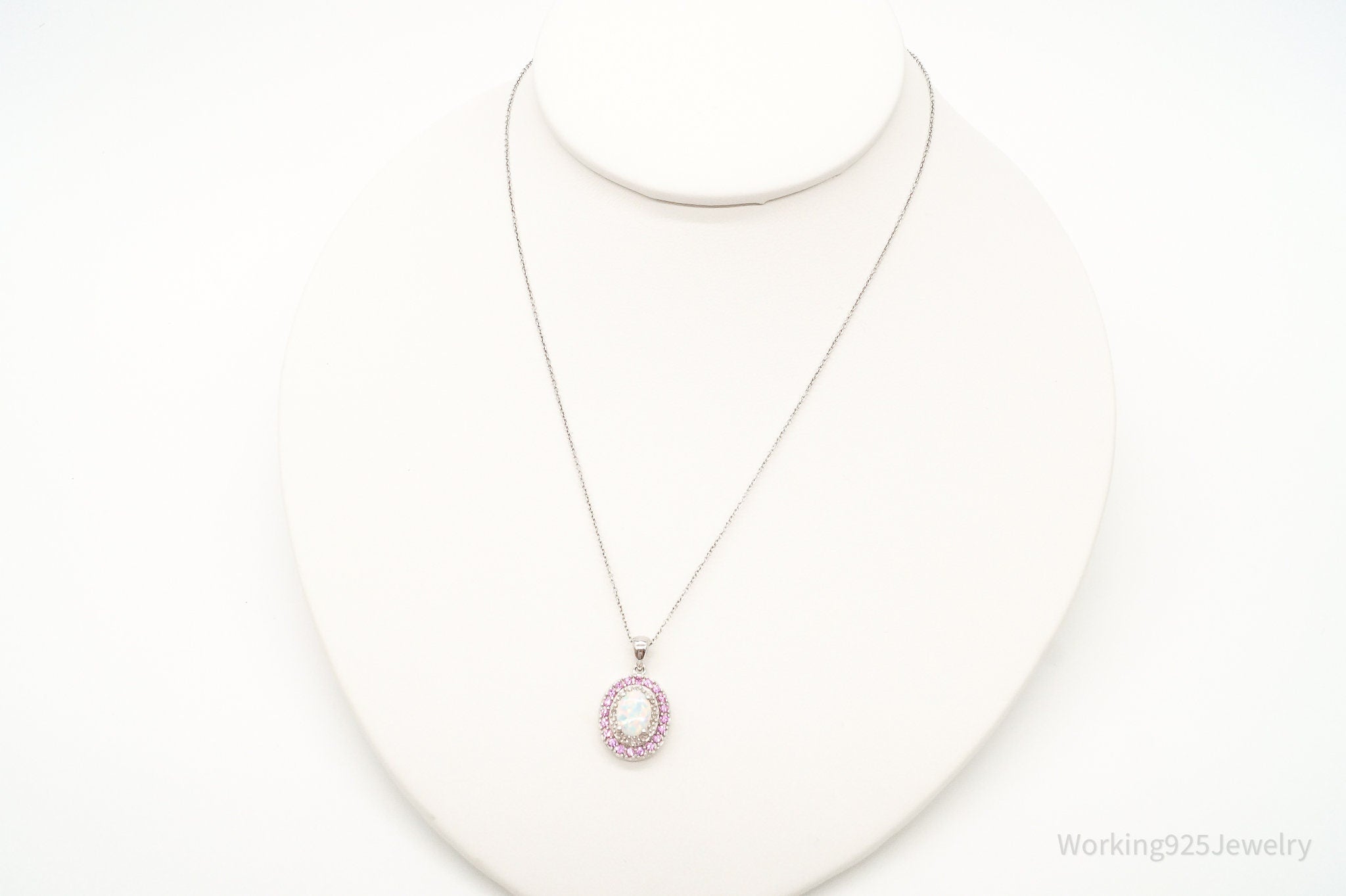 Opal Pink Topaz Cubic Zirconia Sterling Silver Necklace