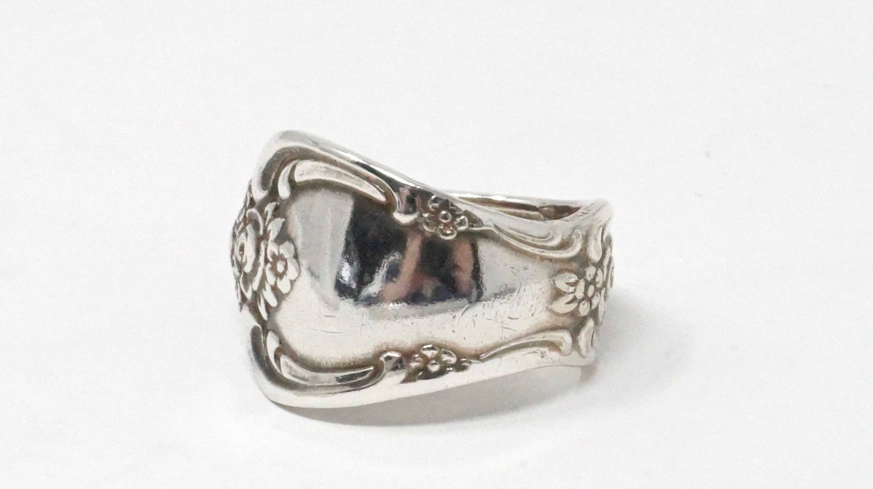 Antique Motif Art Nouveau Flower Sterling Silver Spoon Wrap Ring - Size 6