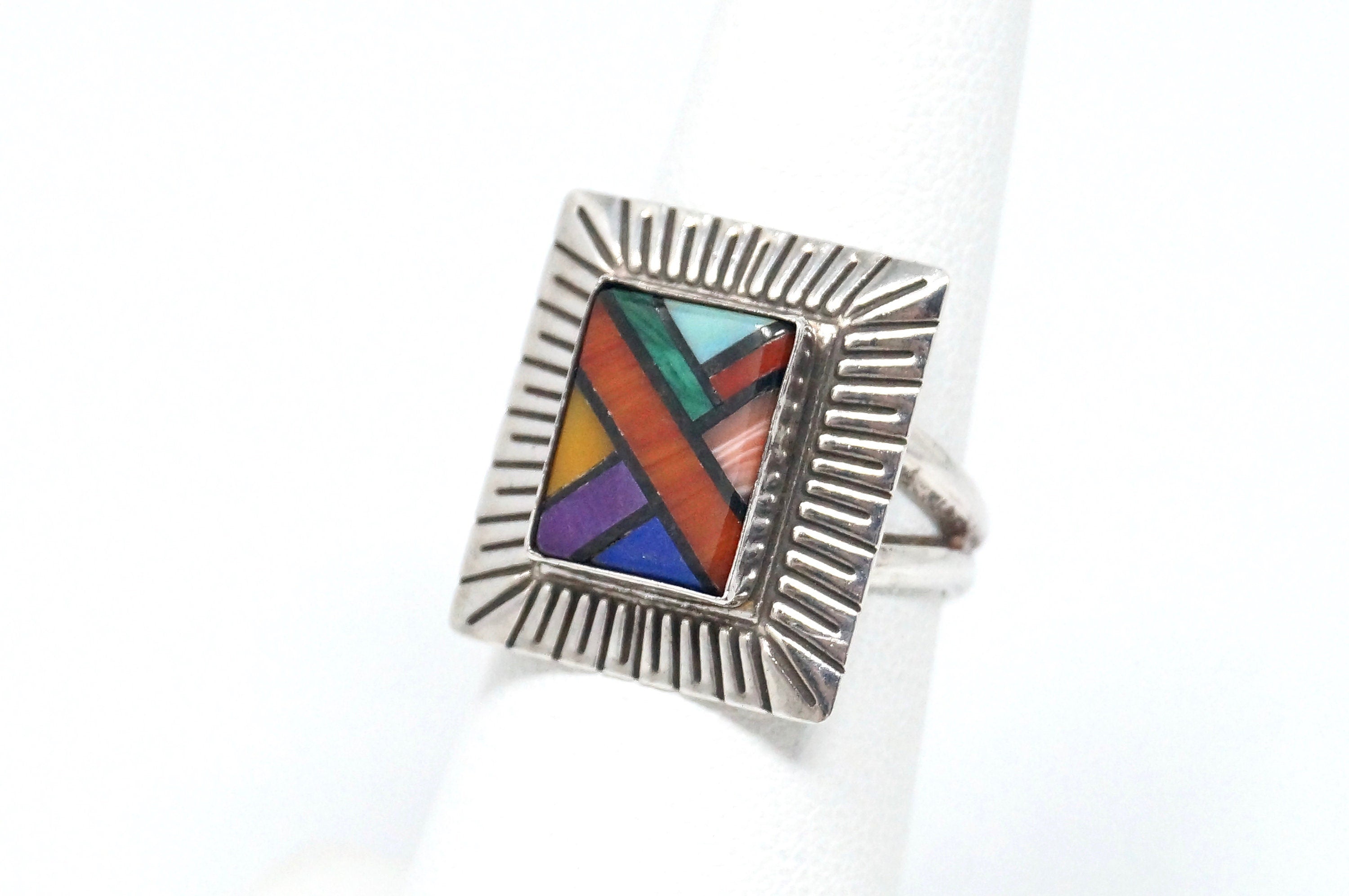 Vintage Designer QT Multi Gem Sterling Southwestern Ring - Size 6