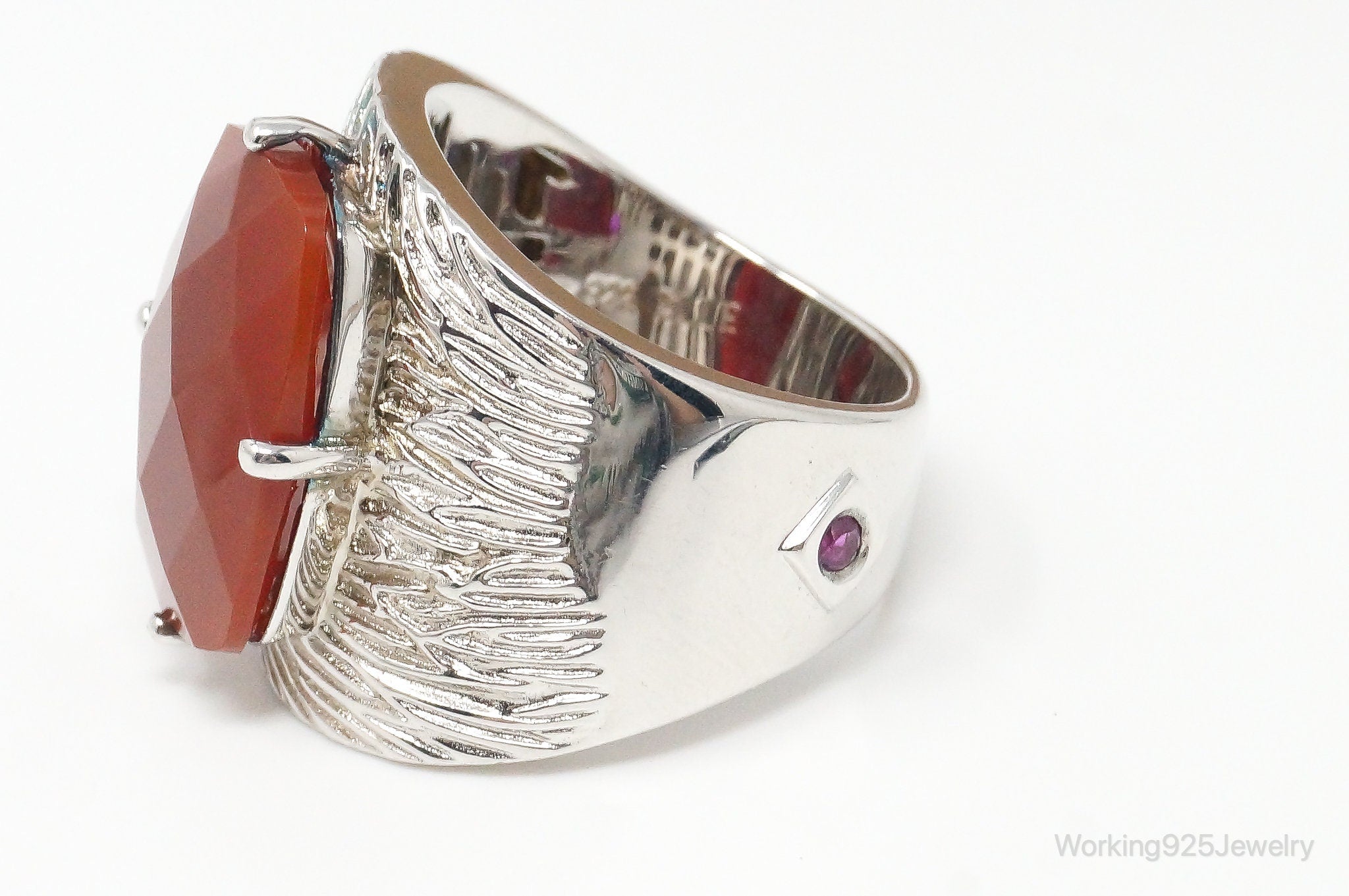 Vintage Designer Elle Carnelian Ruby Sterling Silver Statement Ring Size 9