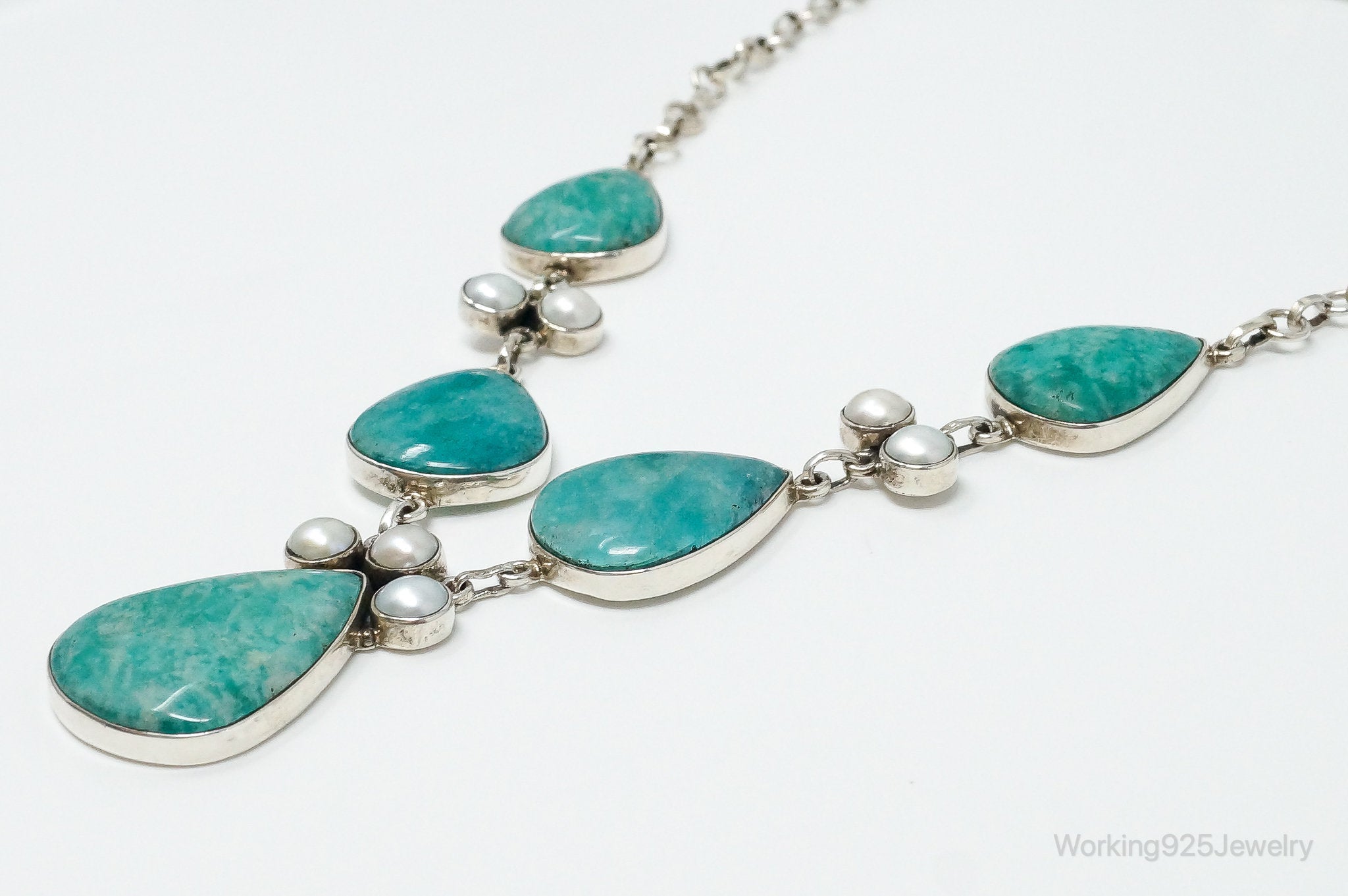 Vintage Amazonite Pearl Sterling Silver Necklace