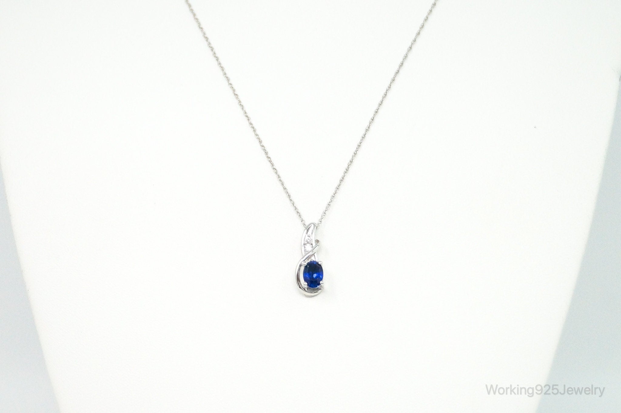 Designer SUN Lab Sapphire Cubic Zirconia Sterling Silver Necklace