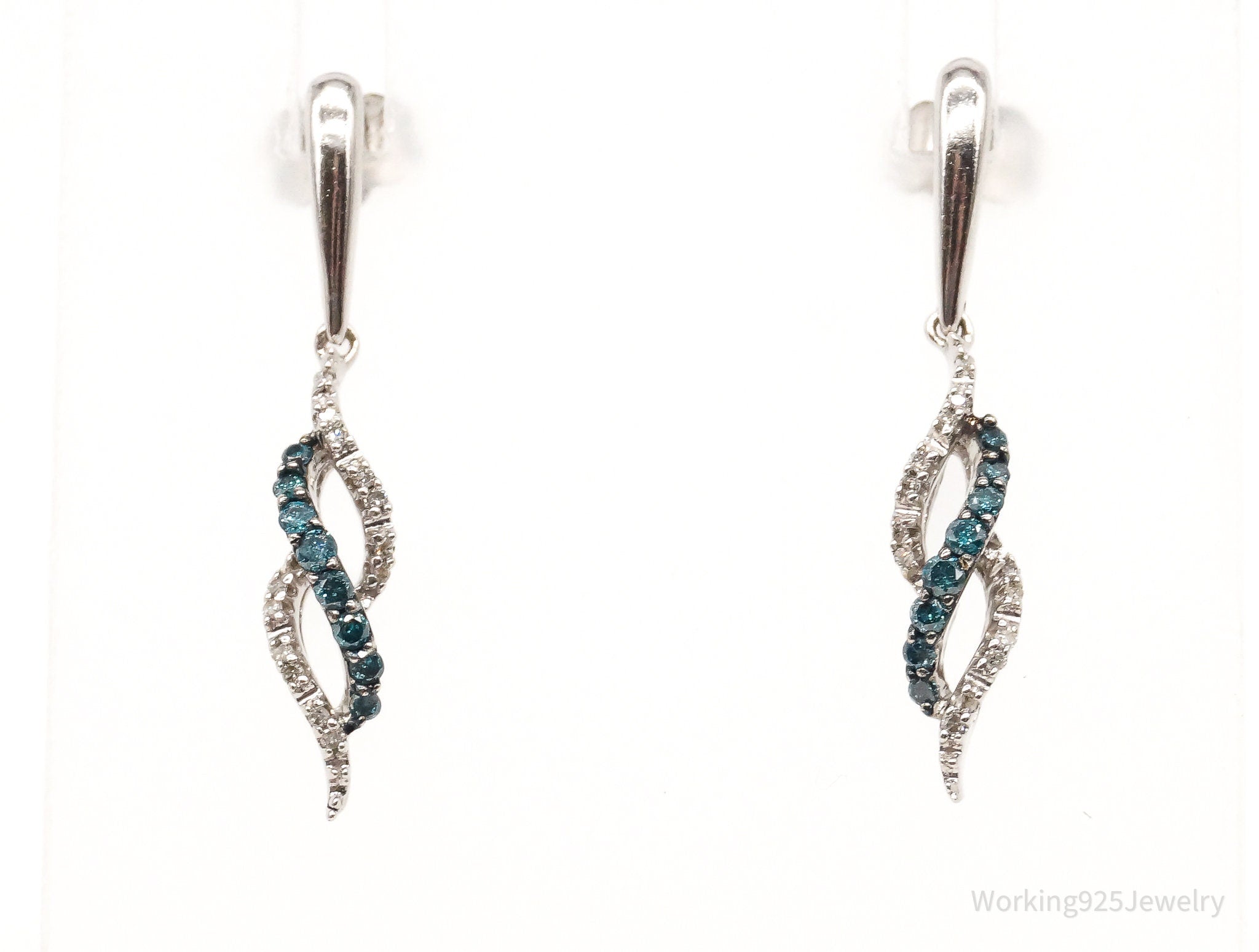 Designer JWBR Blue & White Diamond Sterling Silver Earrings