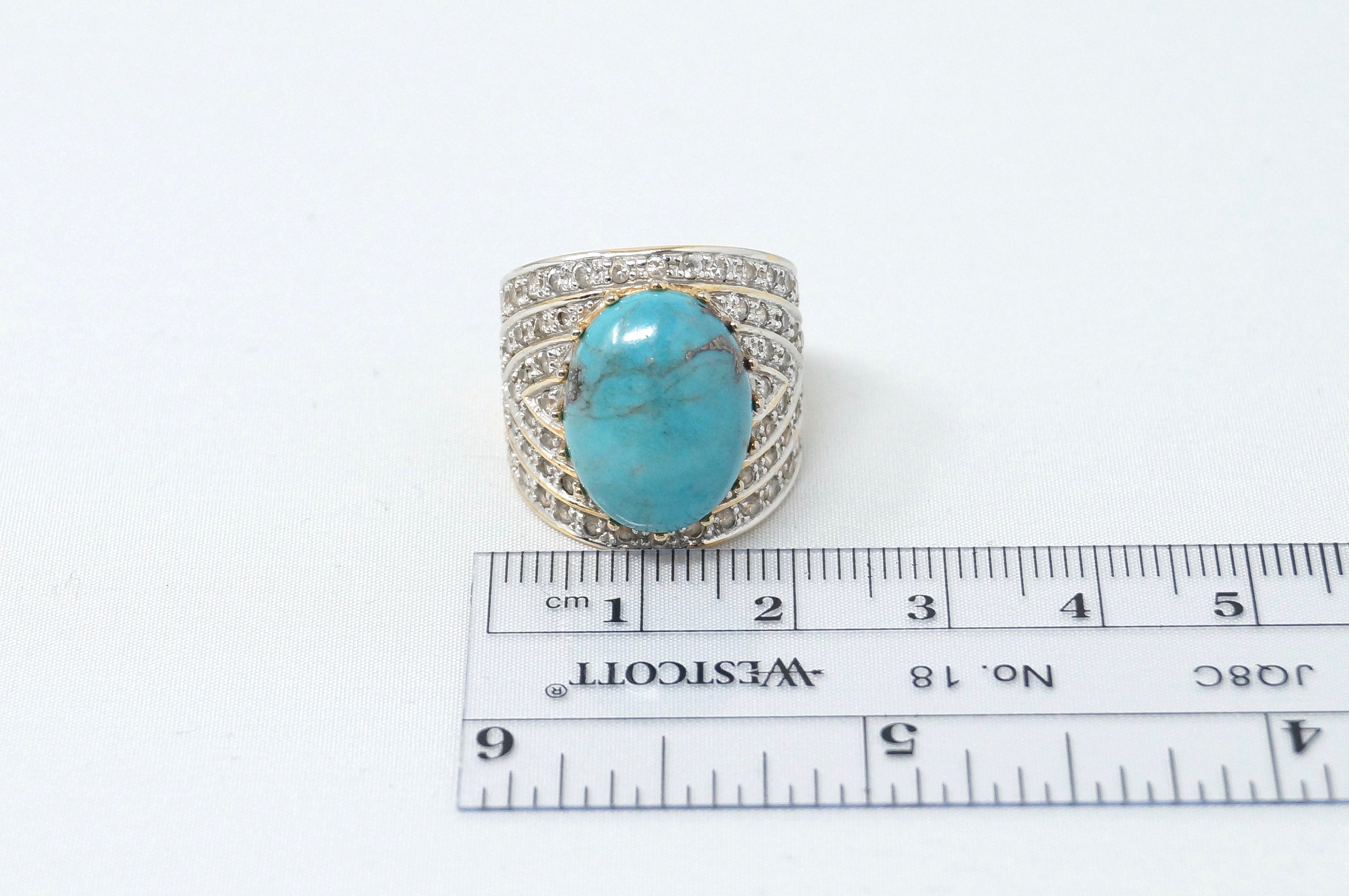 Beautiful Vintage Large Turquoise Cz Gold Vermeil Sterling Silver Ring - Size 6