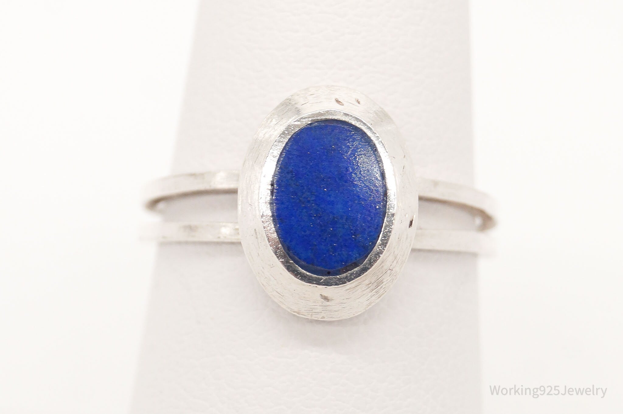 Vintage Lapis Lazuli Modernist Style Silver Ring - Size 7.5