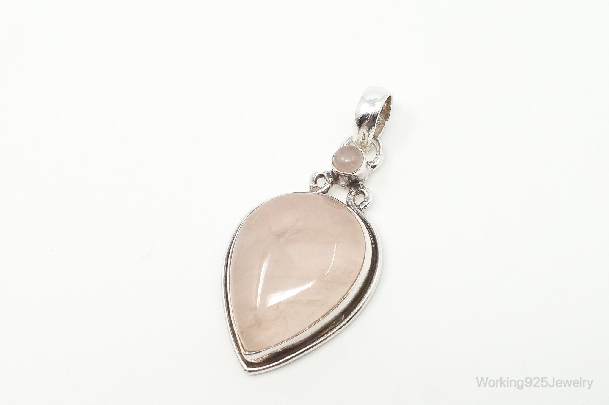 Large Vintage Rose Quartz Sterling Silver Necklace Pendant