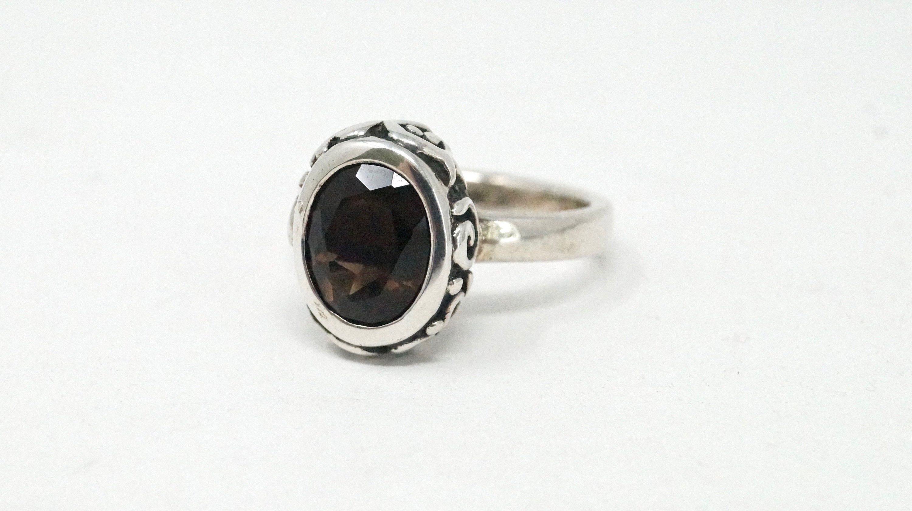 Vintage Designer Silpada Smoky Topaz Scroll Sterling Silver Ring Retired Size 7