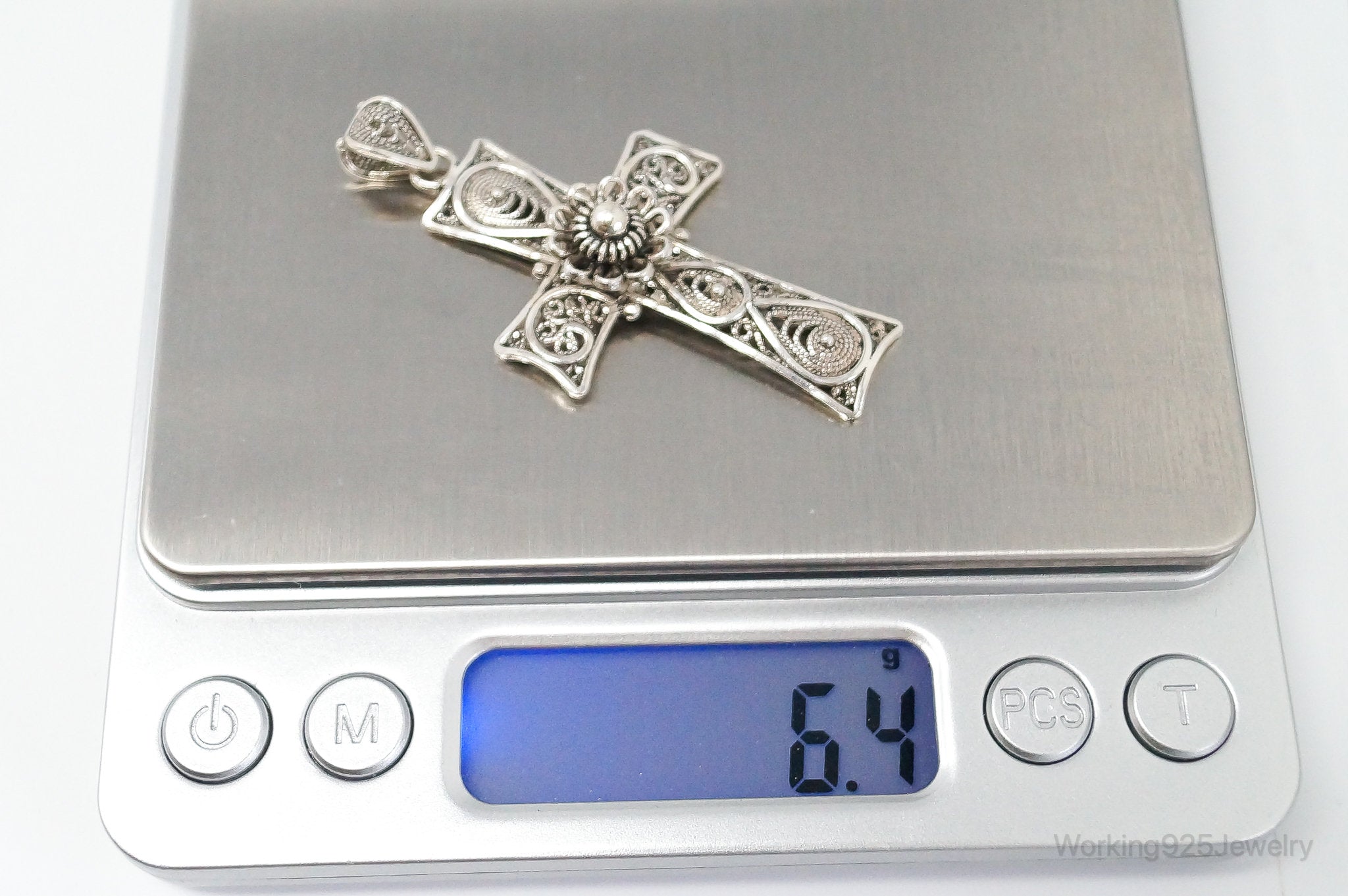 Large Designer DGS Intricate Filigree Cross Sterling Silver Pendant