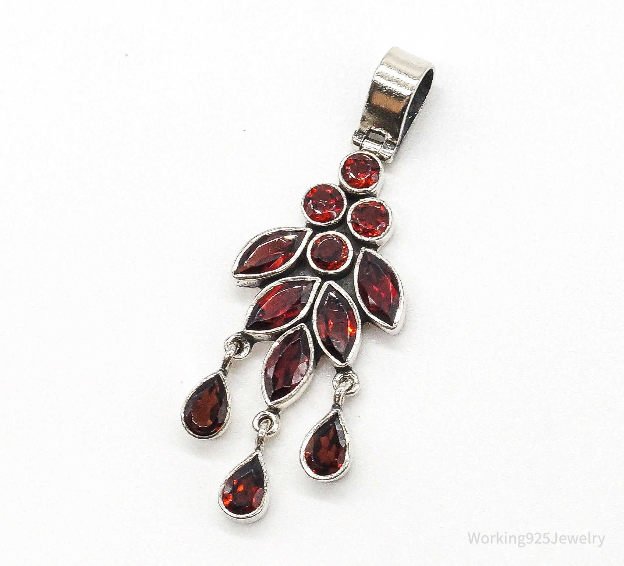 Vintage Garnet Bali Style Sterling Silver Dangle Pendant