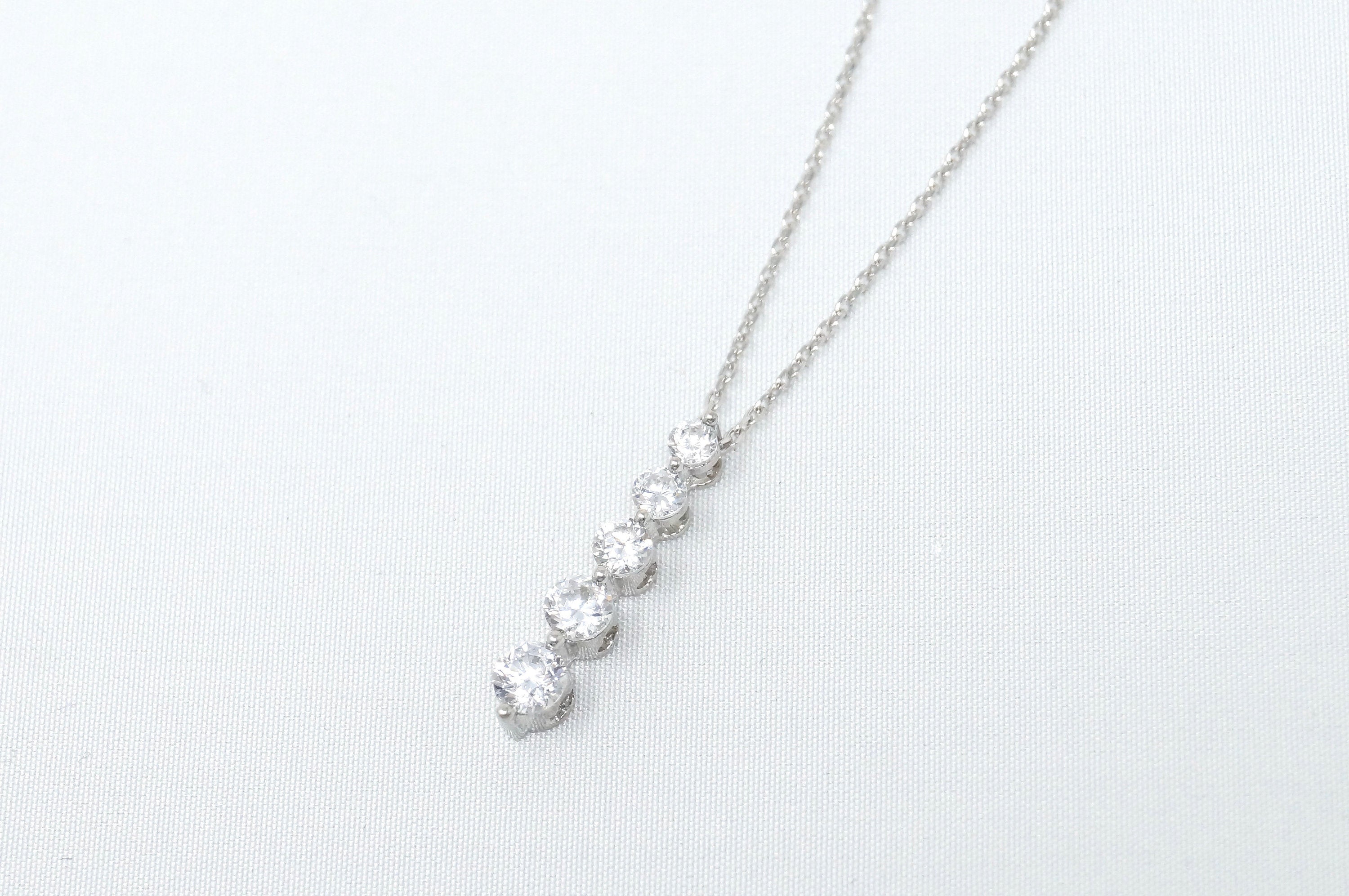 Stunning Vintage 5 Stone Simulated Diamond Sterling Silver Necklace 18" -