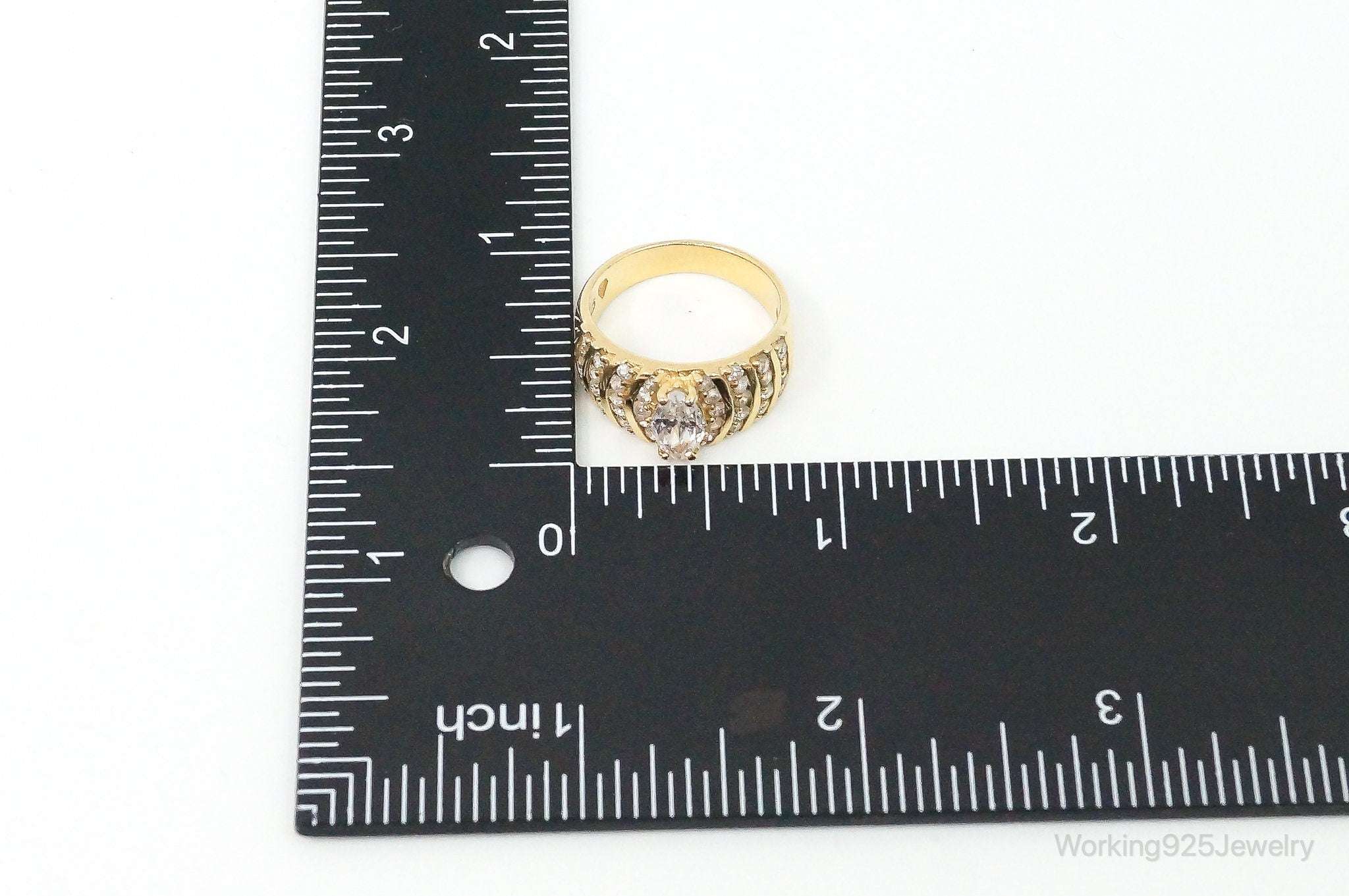 Cubic Zirconia Gold Vermeil Sterling Silver Ring - Size 8