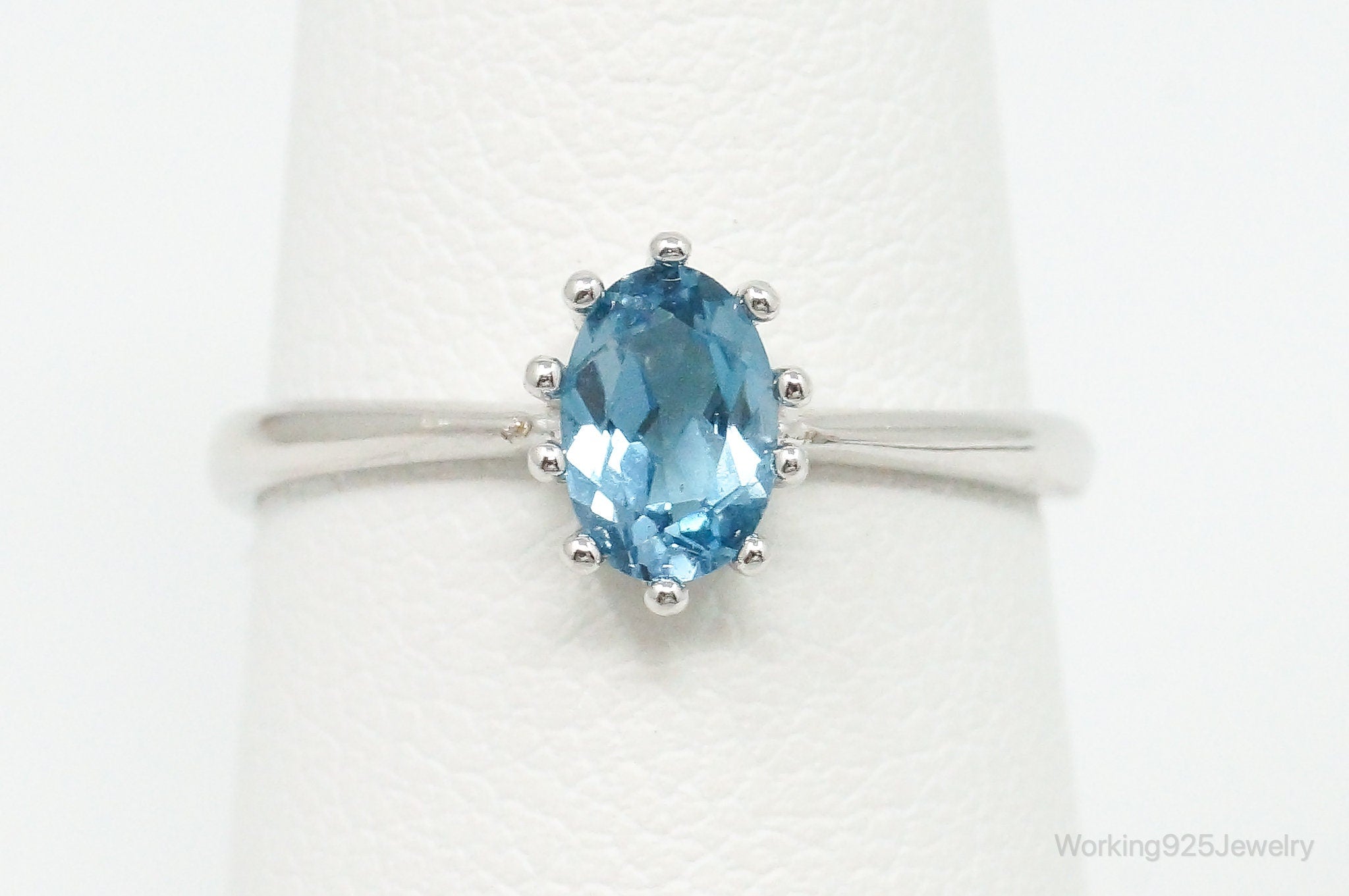 Blue Topaz Sterling Silver Ring - Size 5.25 Adjustable