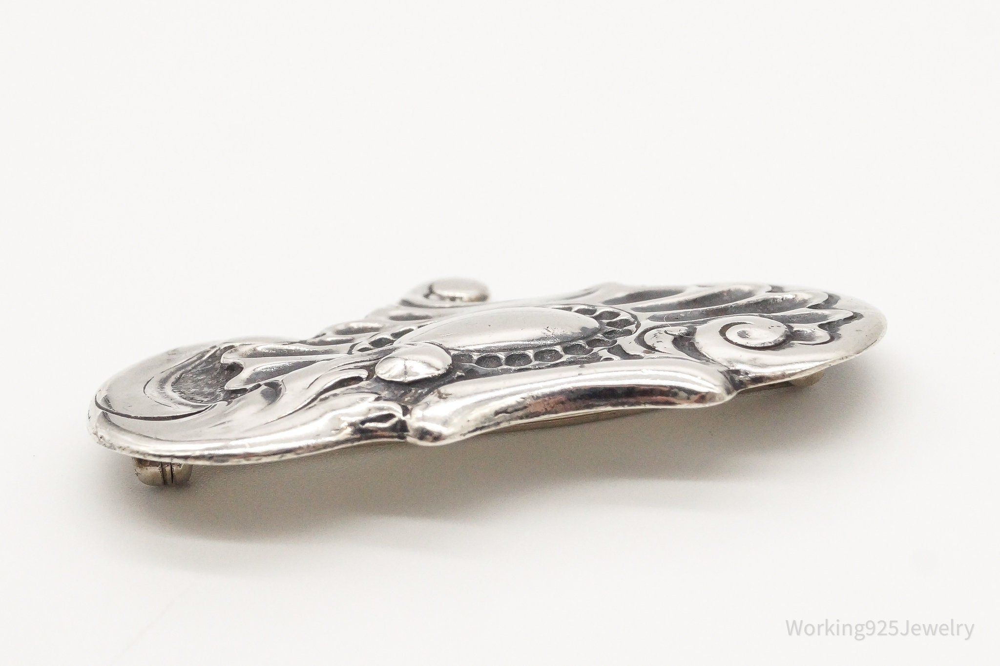 Antique Art Nouveau Silver Floral Pin Brooch