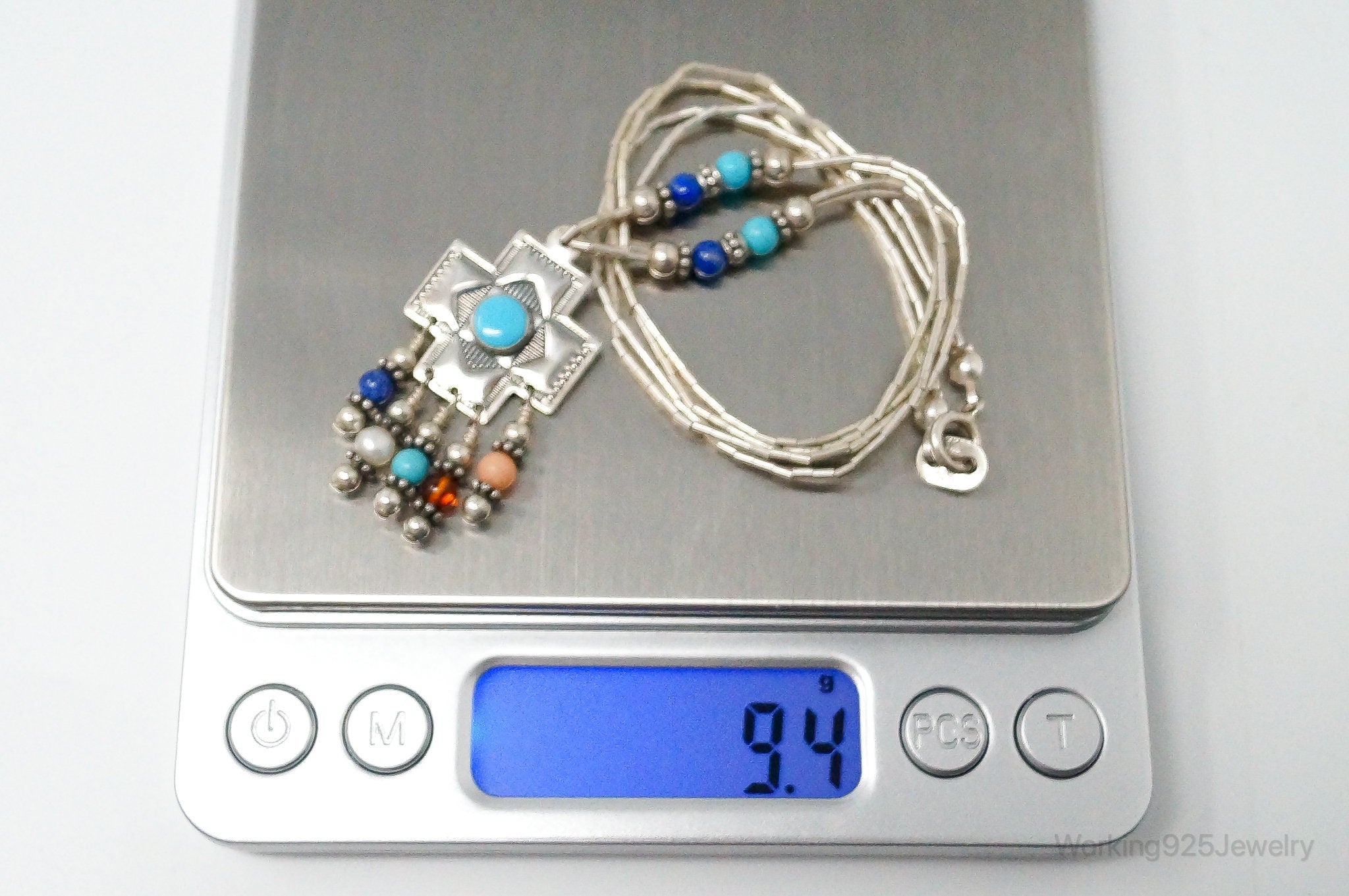 QT Turquoise Pendant On Carolyn Pollack Bead Sterling Silver Chain Necklace