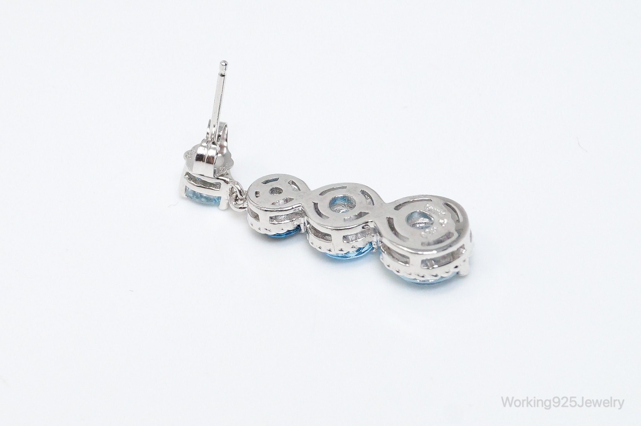 Vintage Blue Topaz Sterling Silver Cable Earrings