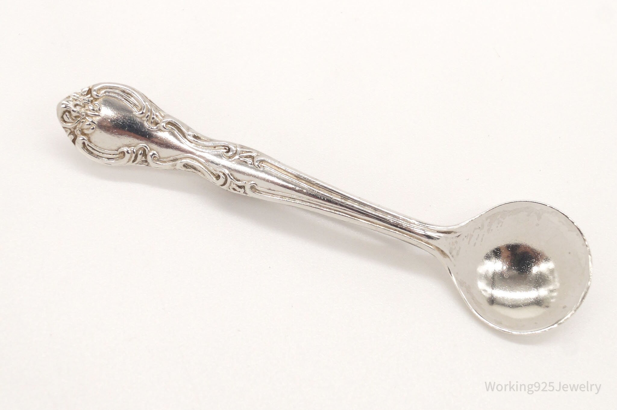 Antique Repousse Sterling Silver Spoon Brooch Pin