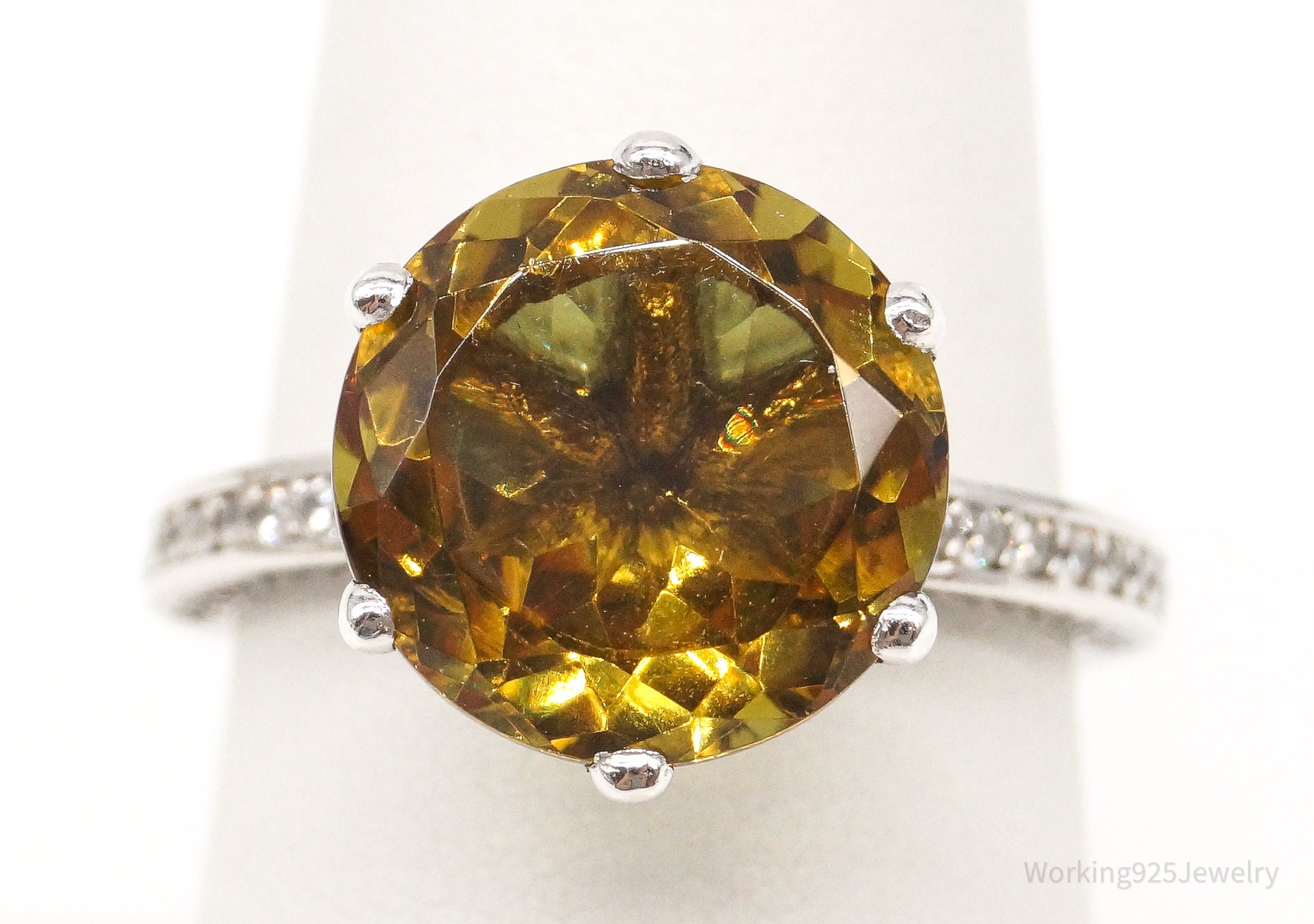 Vintage Large Citrine Cubic Zirconia Sterling Silver Ring Size 7.25