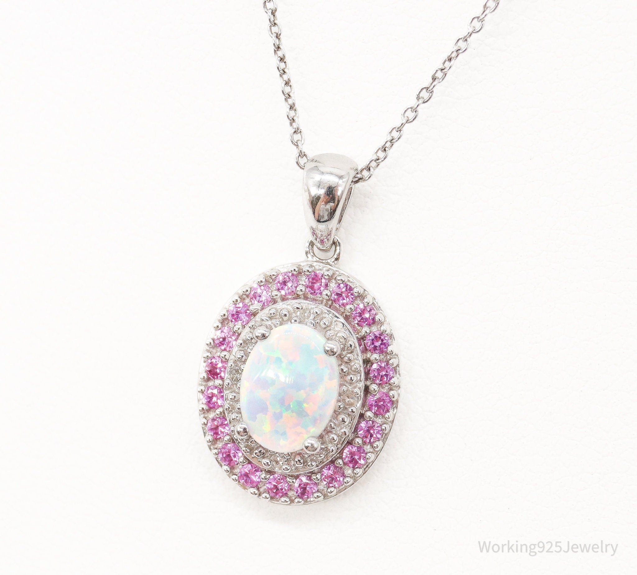 Opal Pink Topaz Cubic Zirconia Sterling Silver Necklace