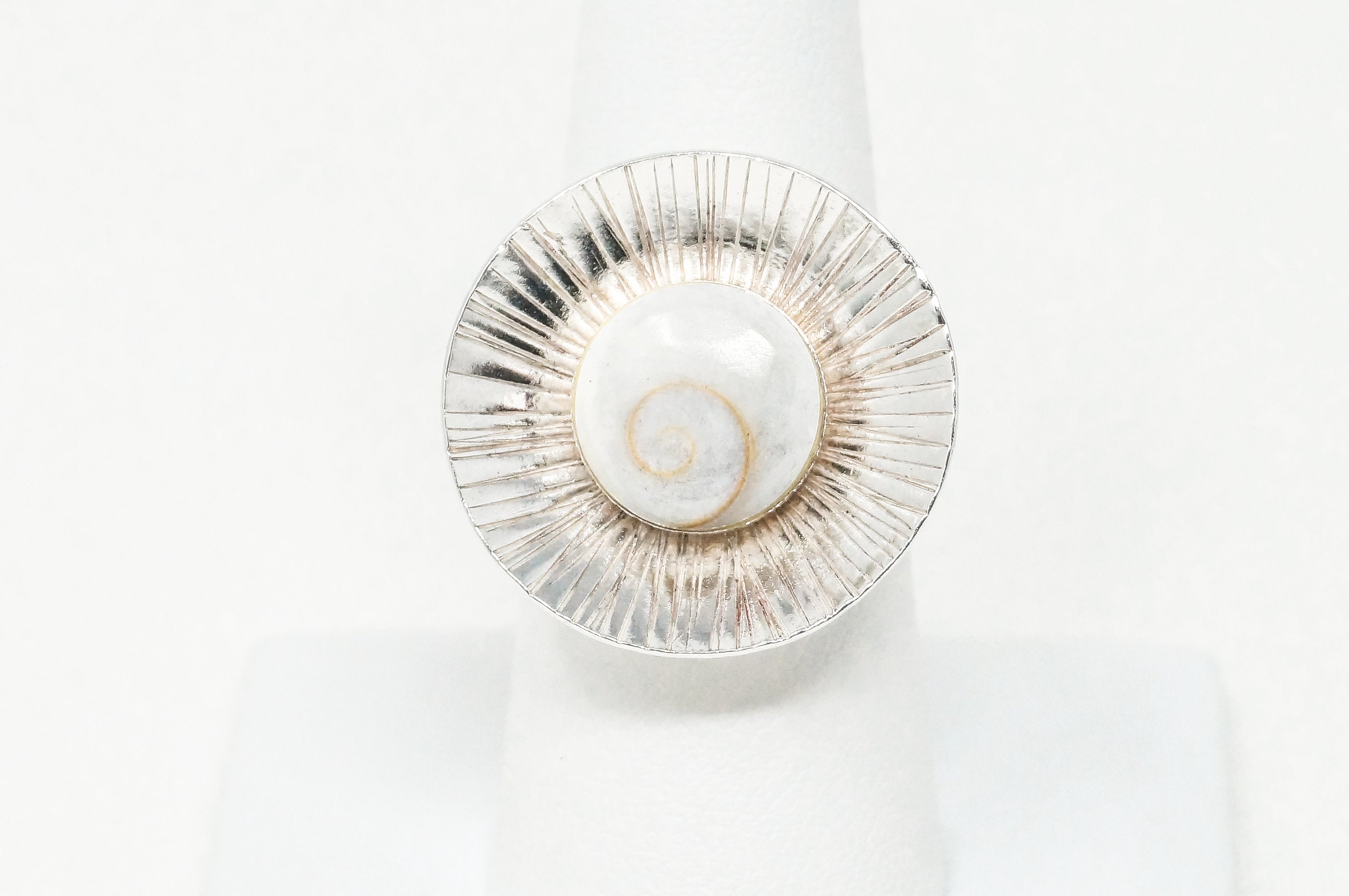 Vintage Fossilized Shell Sterling Silver Adjustable Ring - Sz 7