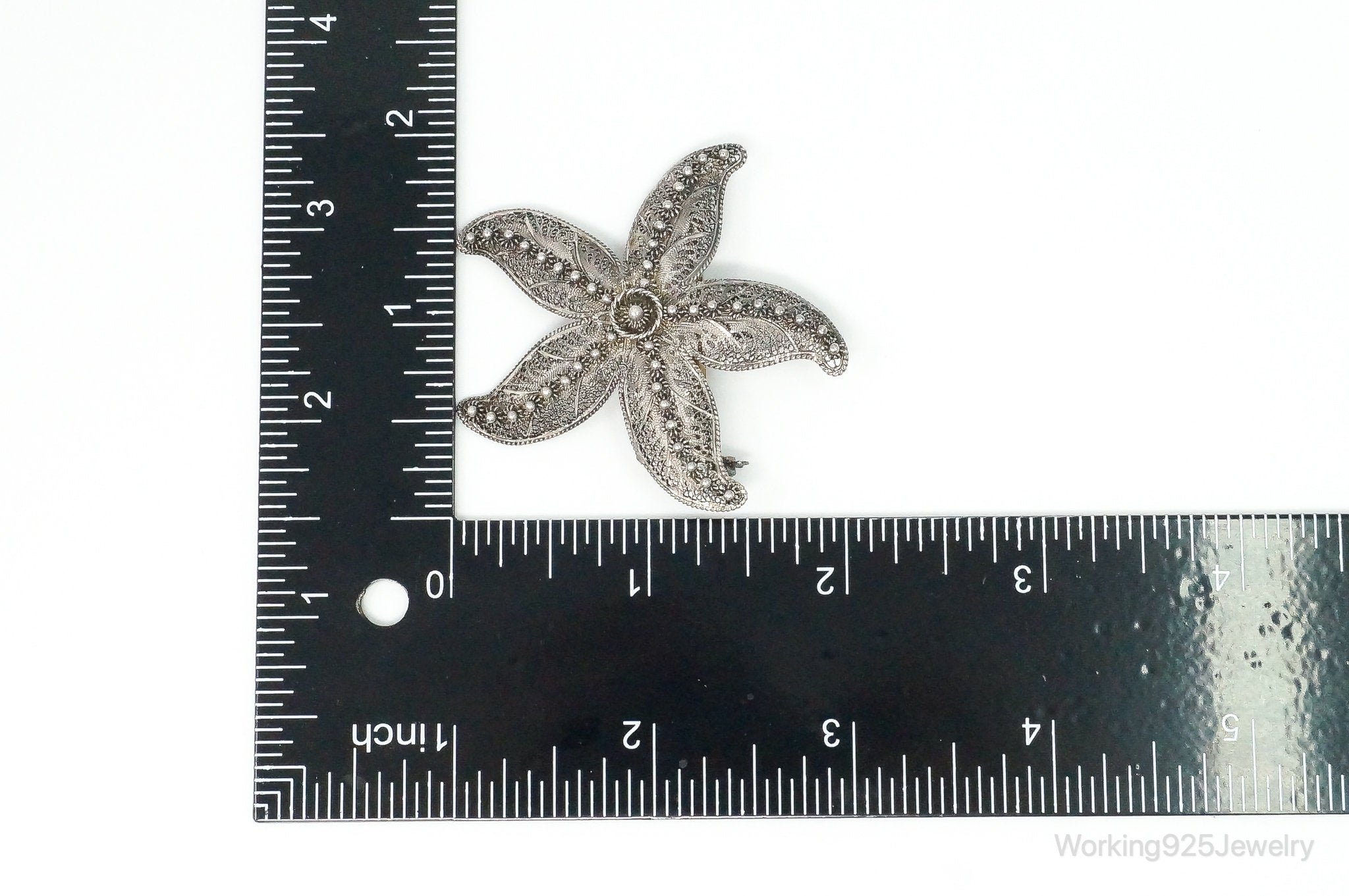 Vintage Designer Topazio Starfish Cannetille Sterling Silver Brooch Pin