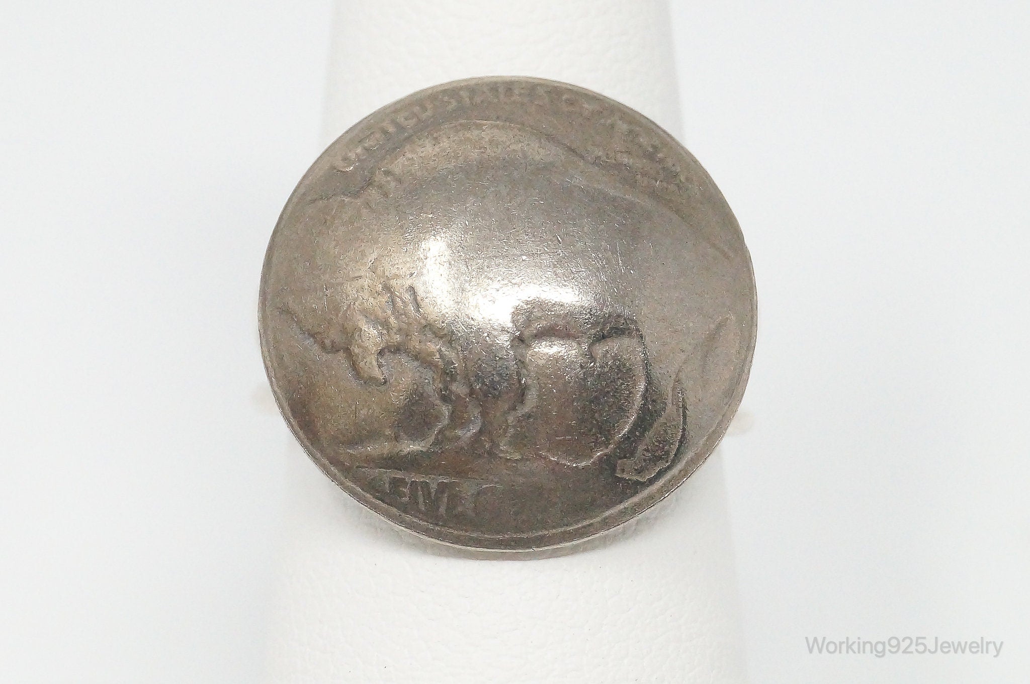 Vintage Buffalo Nickel Coin Sterling Silver Ring - Size 8.5