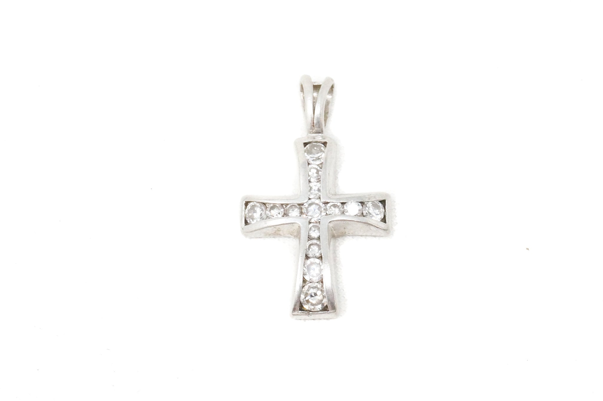 Vintage Cubic Zirconia Cross Sterling Silver Necklace Pendant