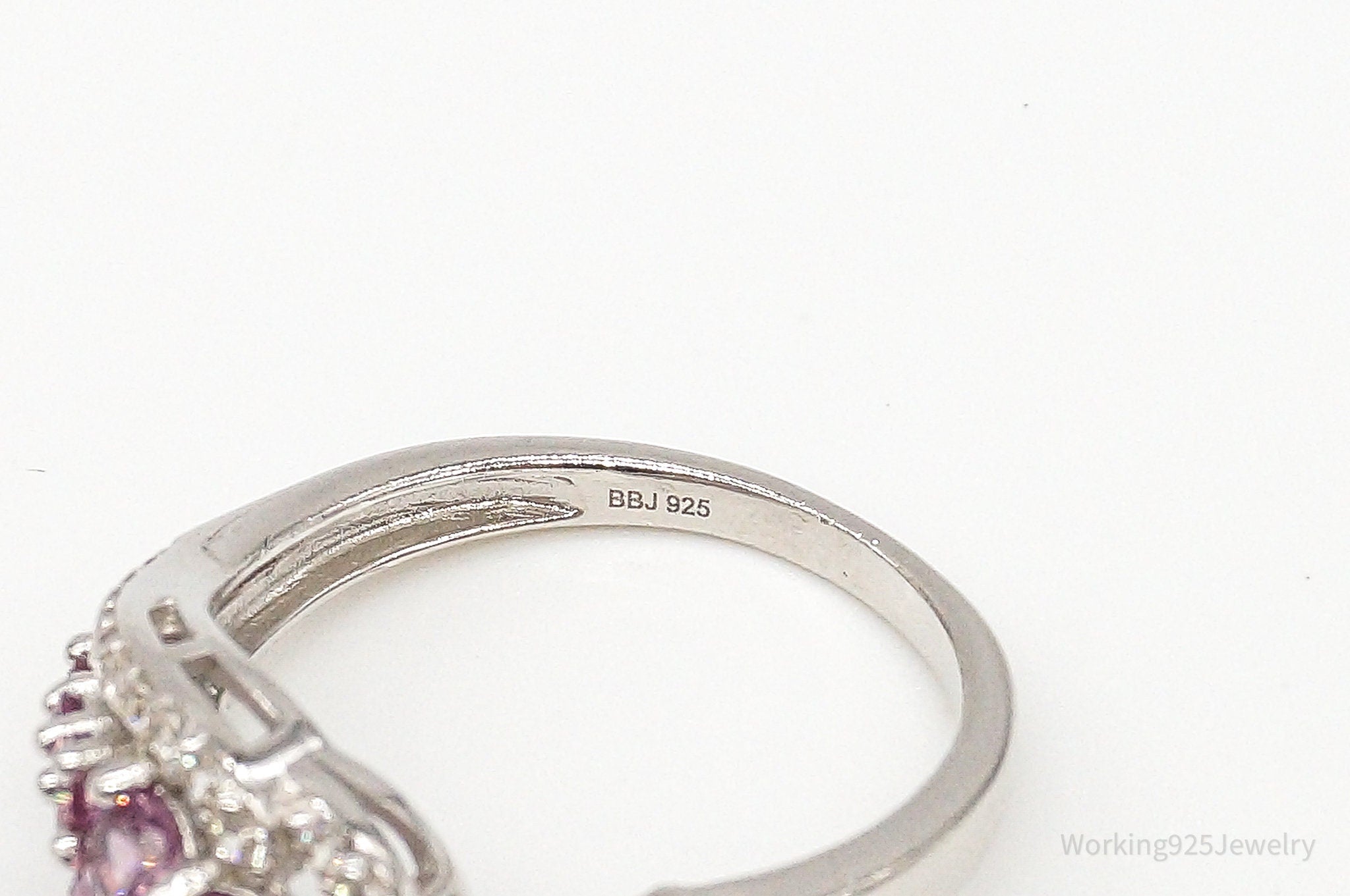 Designer BBJ Pink & White Cubic Zirconia Sterling Silver Ring - Size 9