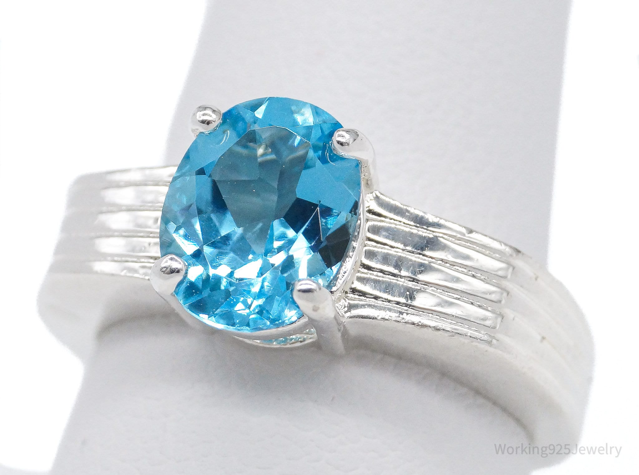 Vintage Blue Topaz Sterling Silver Ring - Size 6.75