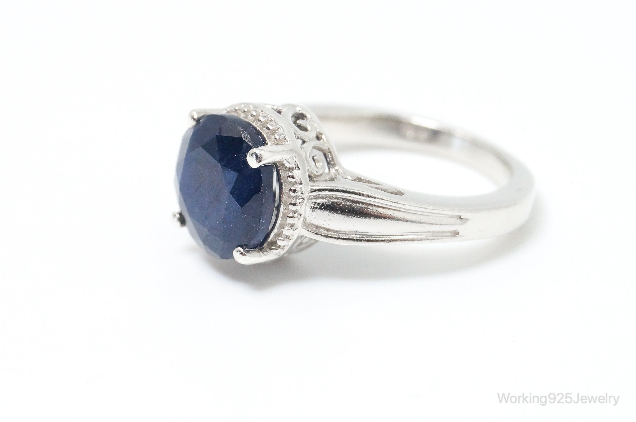 Vintage Art Deco Style Sapphire Sterling Silver Ring - Size 5