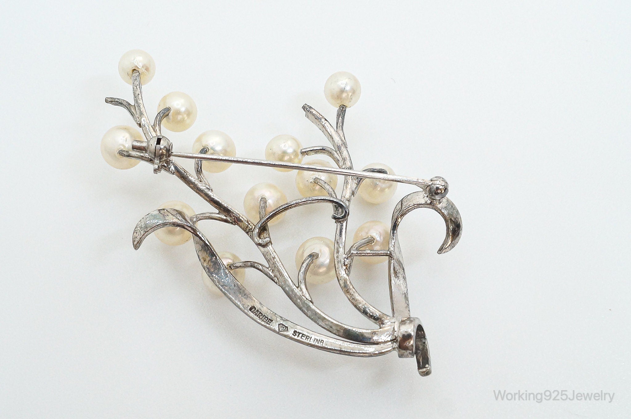 Large Antique Faux Pearl Sterling Silver Brooch Pin