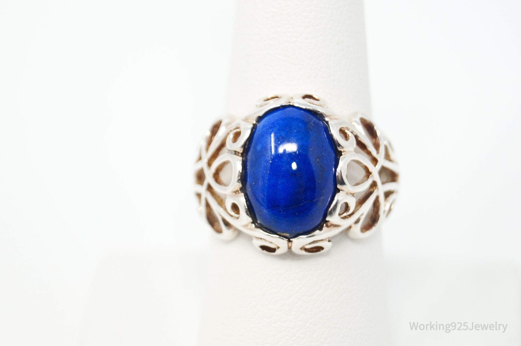 Vintage Designer Lapis Lazuli Sterling Silver Ring - Sz 8.25