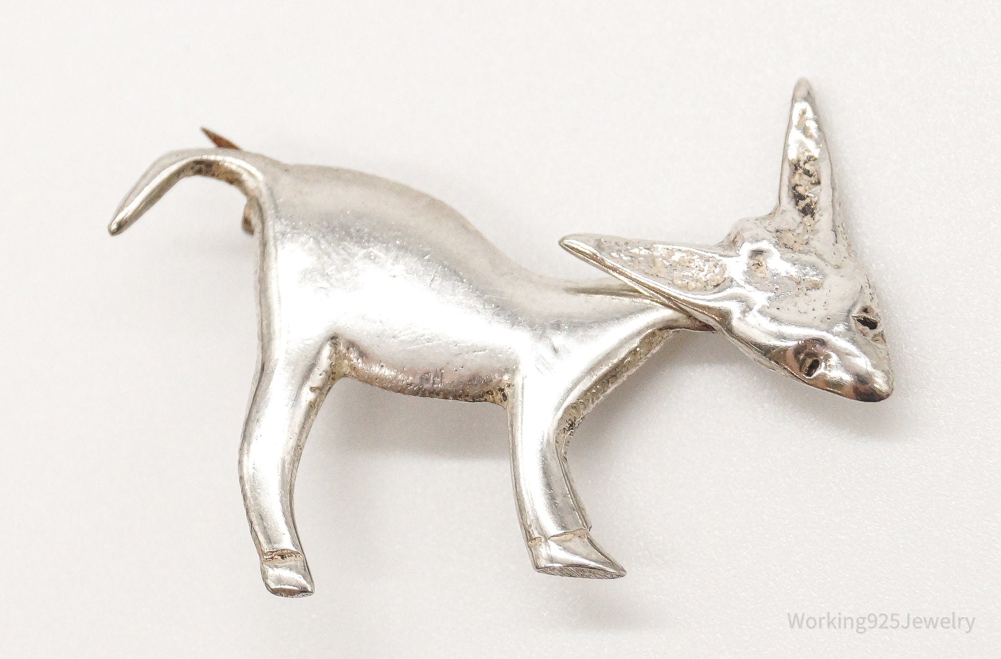 Antique Mechanical Donkey Sterling Silver Brooch Pin