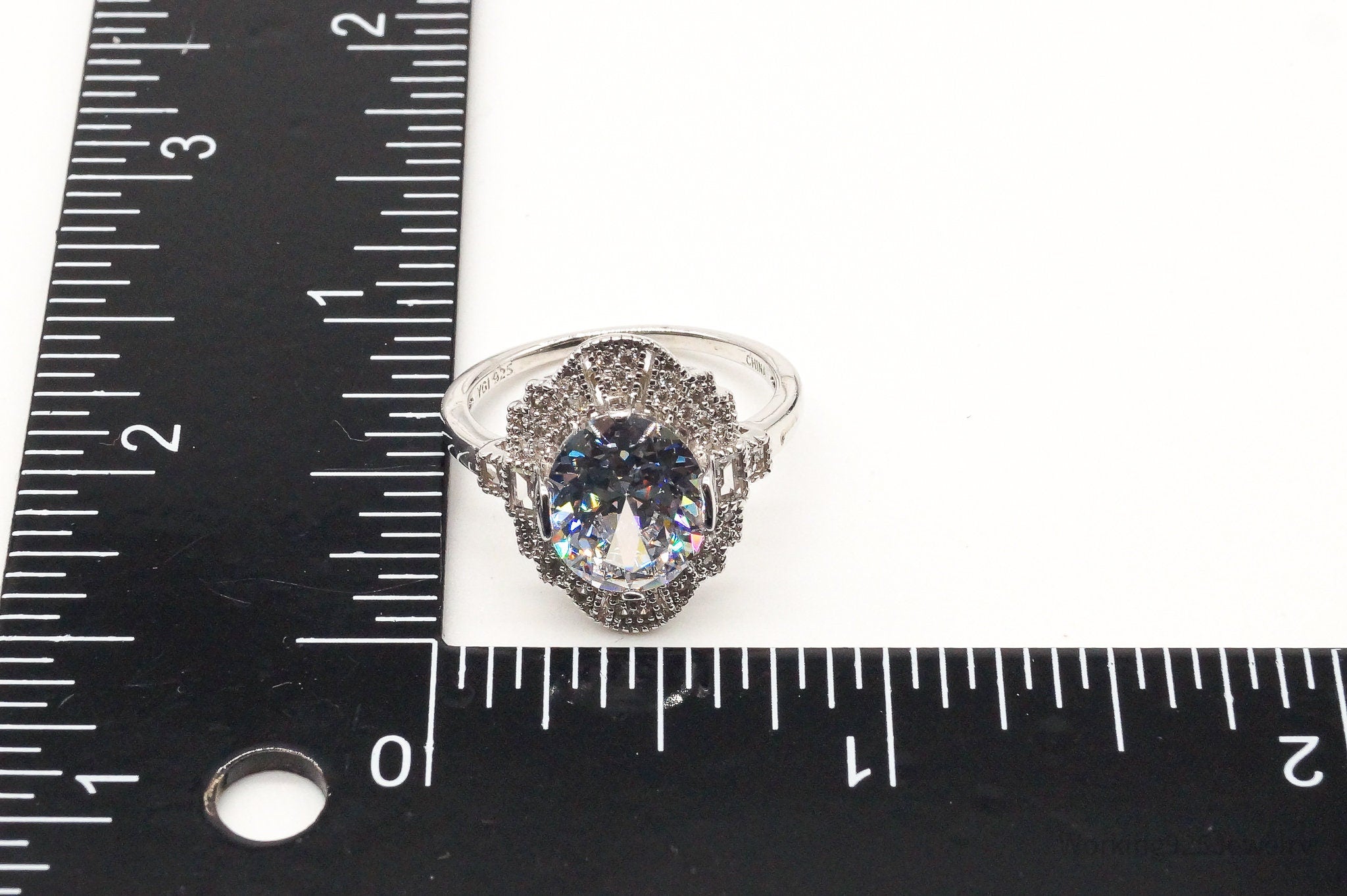 Vintage Designer YGI Large Cubic Zirconia Sterling Silver Ring - Size 8