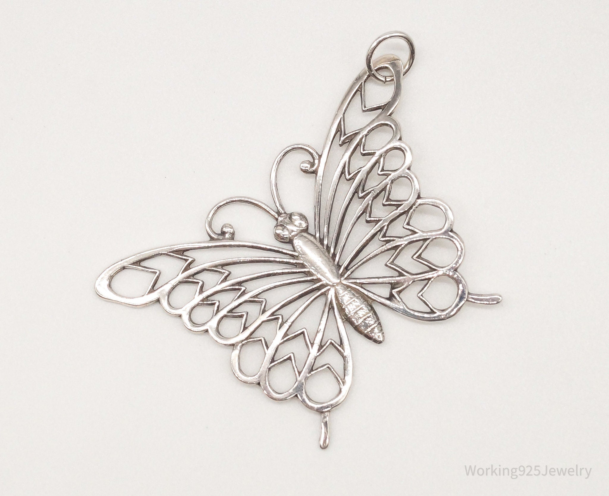 Large Vintage Butterfly Sterling Silver Necklace Pendant