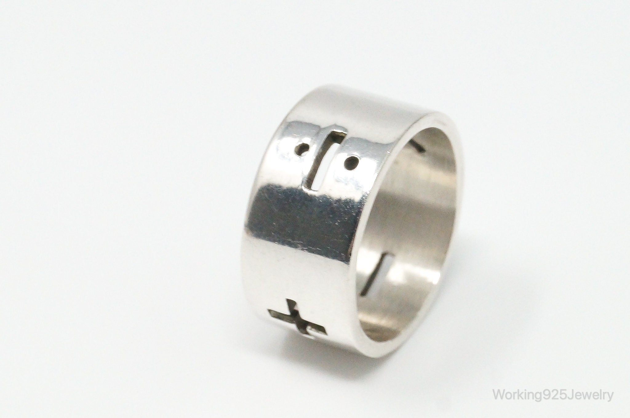 Sleek Modern Basic Mathematical Symbols Sterling Silver Band Ring - Size 8.25