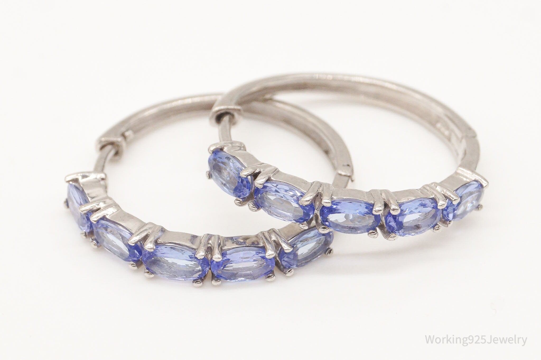 Vintage Iolite Hoop Sterling Silver Earrings