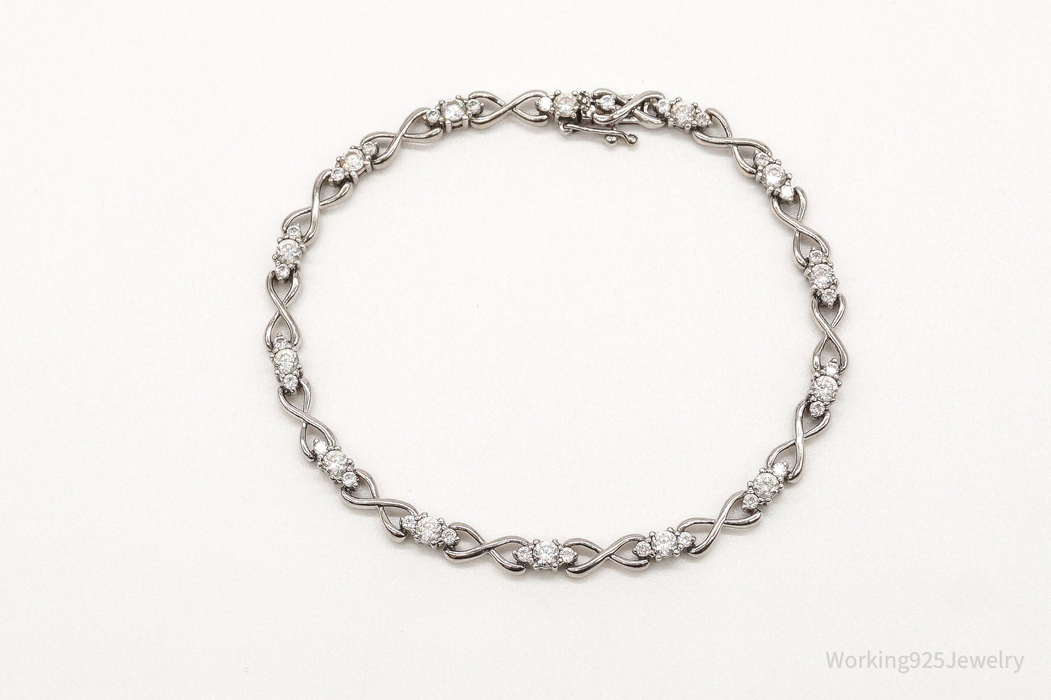 Vintage Cubic Zirconia Infinity Sterling Silver Tennis Bracelet