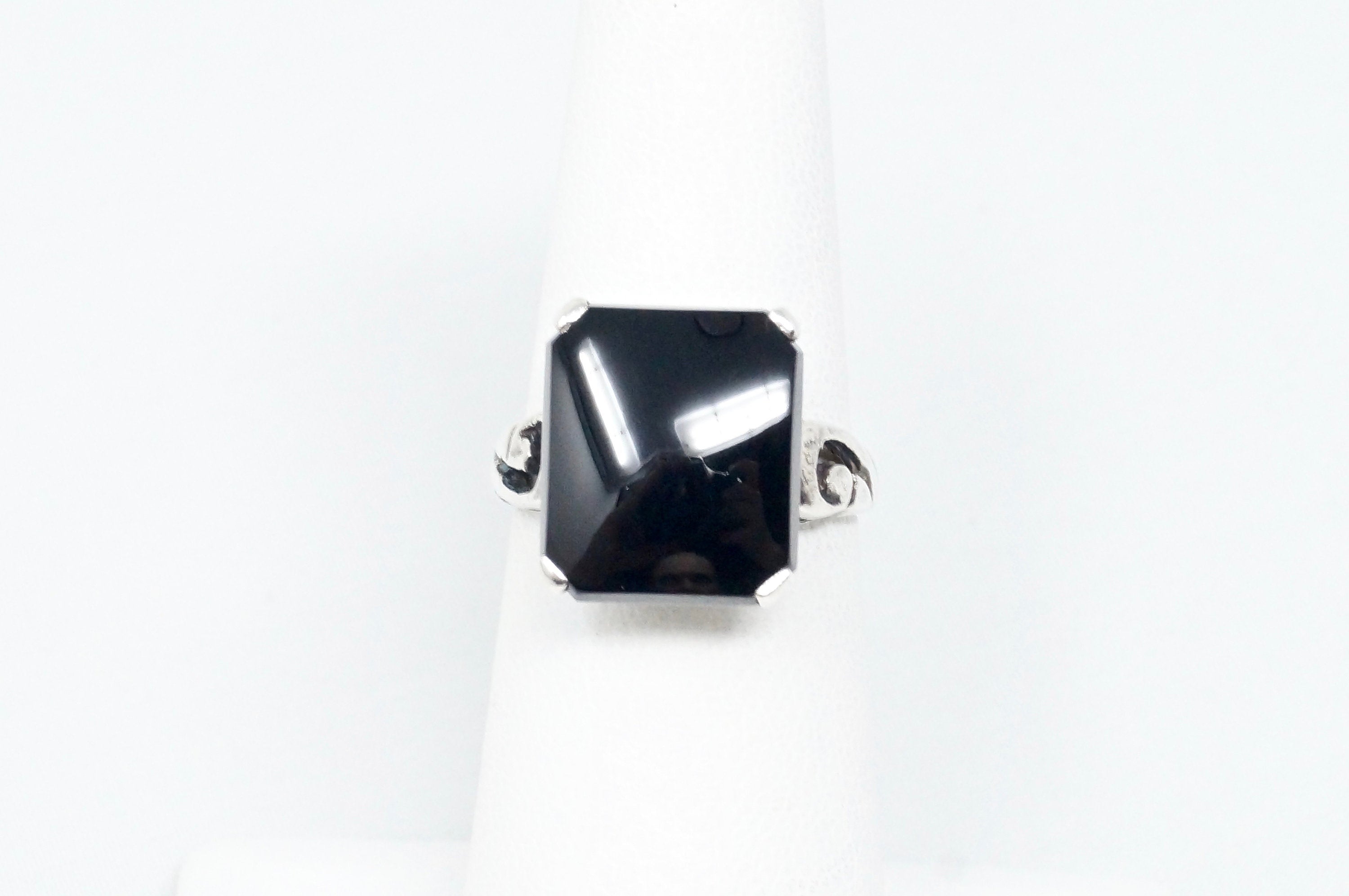 Vintage Black Onyx Swirl Design Sterling Silver Southwestern Ring - Size 5.5