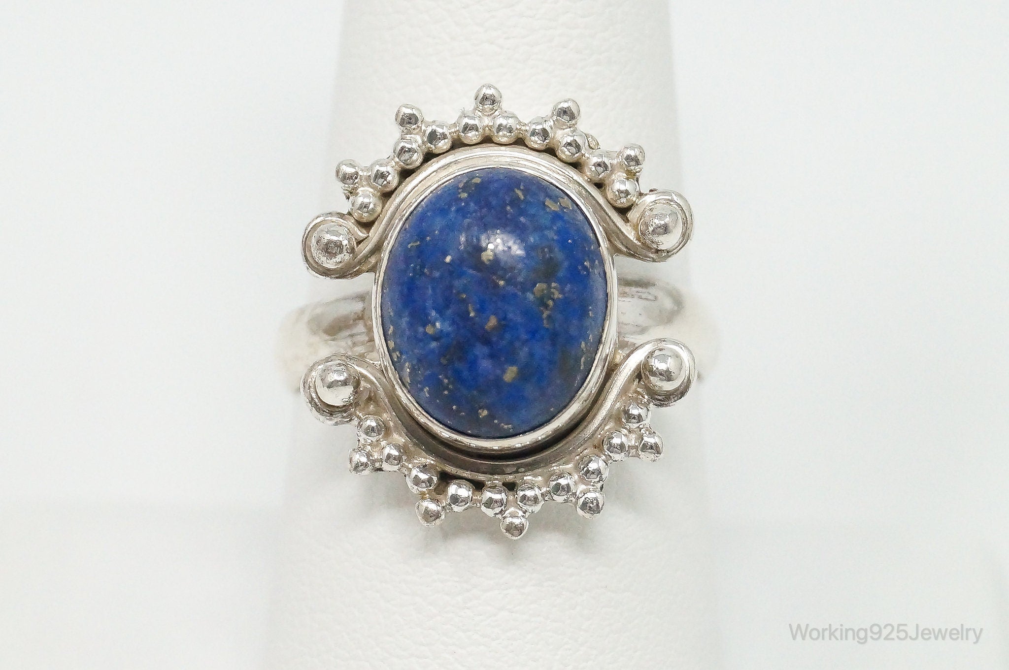 Vintage Lapis Lazuli Bali Inspired Sterling Silver Ring - Size 8.75