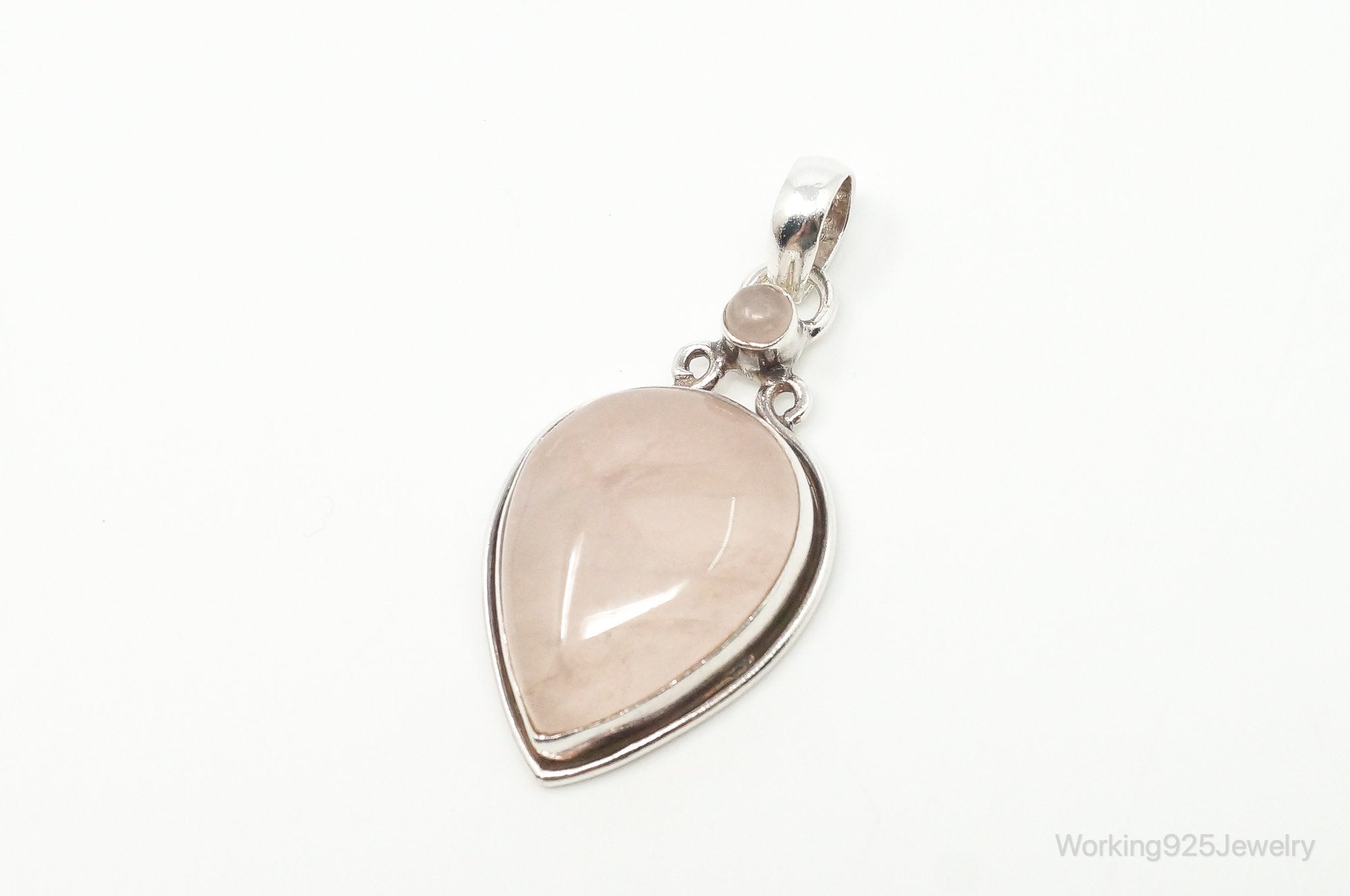 Large Vintage Rose Quartz Sterling Silver Necklace Pendant