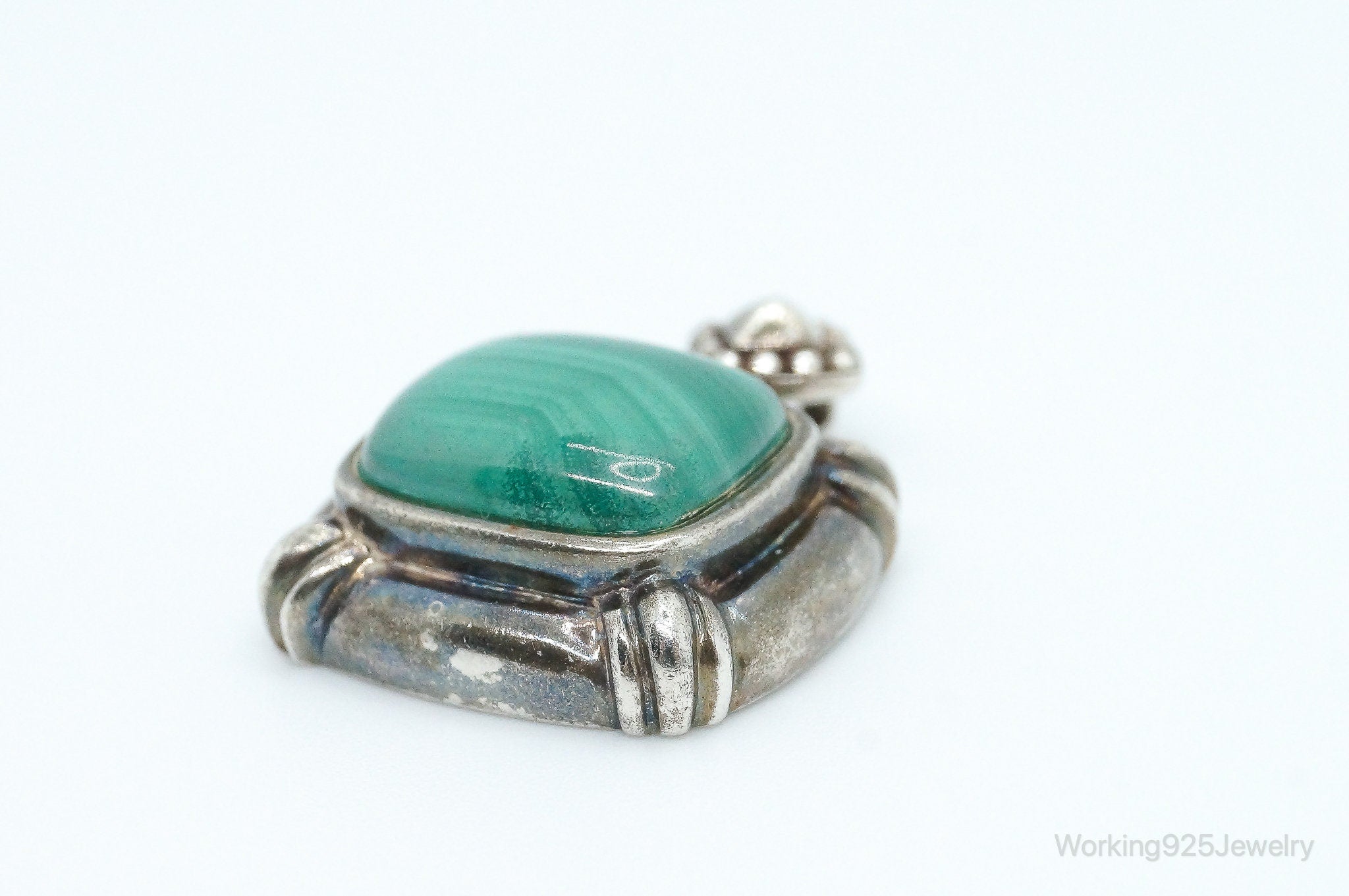 Large Vintage Malachite Sterling Silver Necklace Pendant