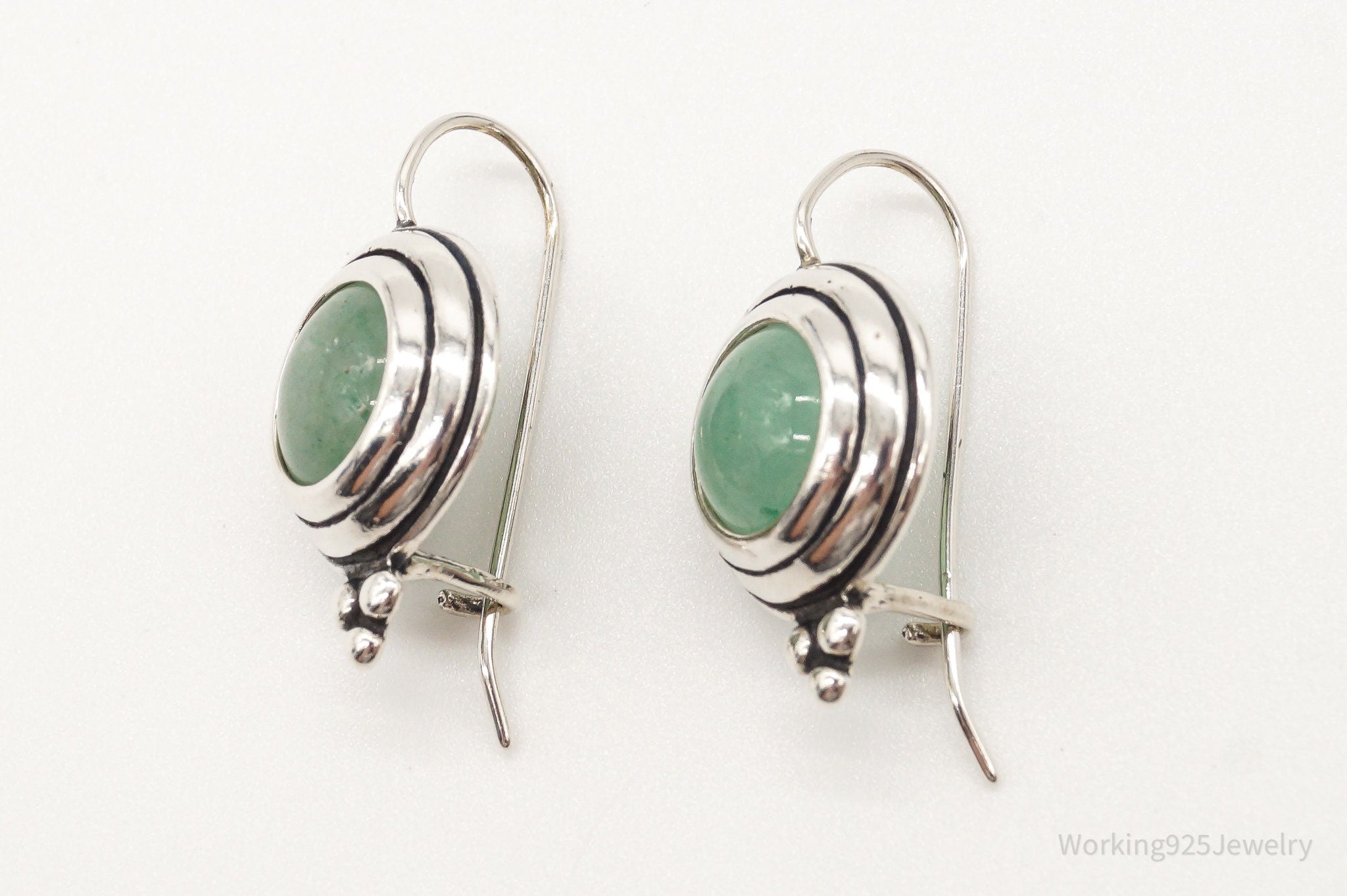 Vintage Designer Green Aventurine Sterling Silver Earrings