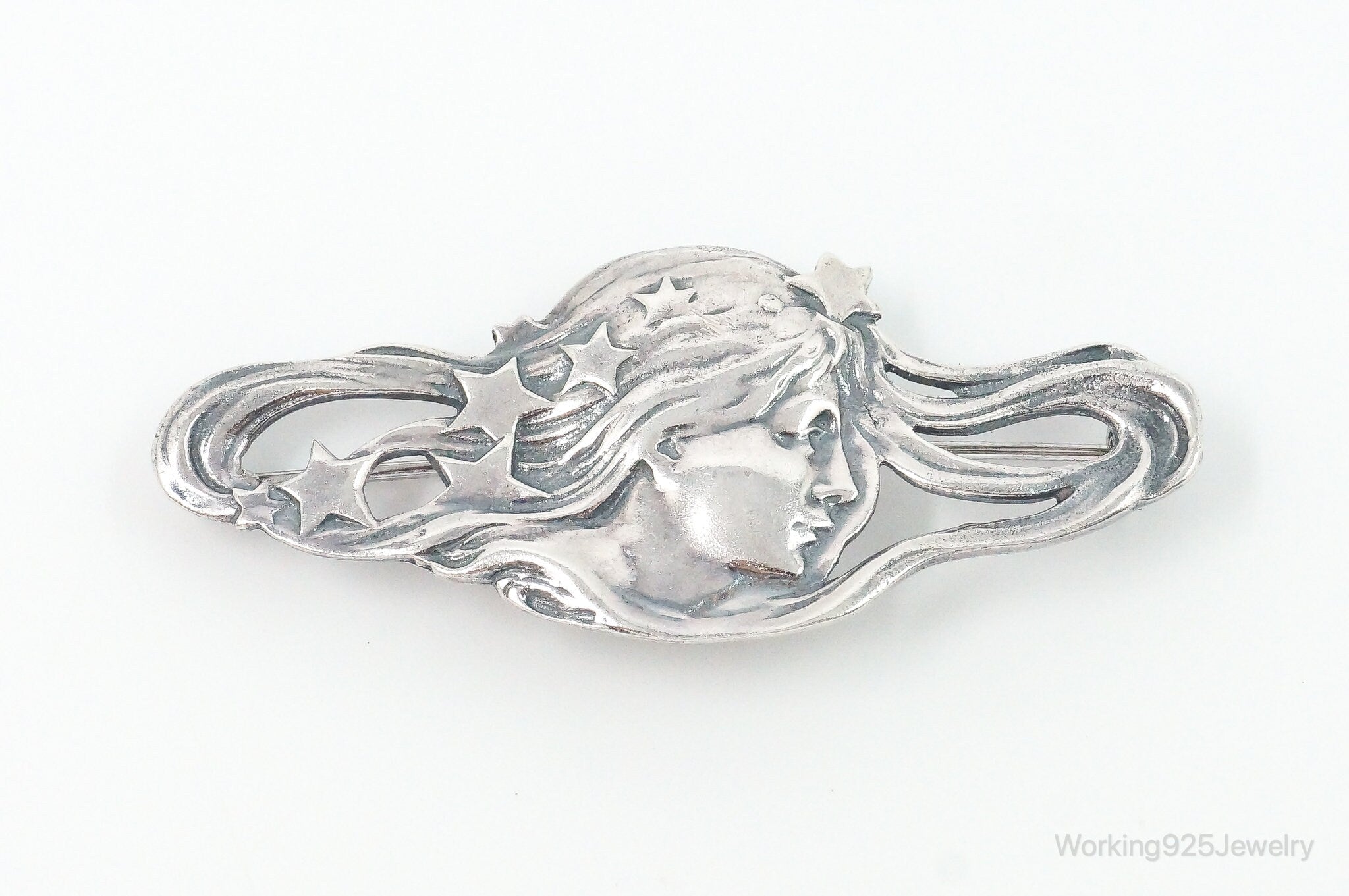 Vintage Designer BOMA Goddess Sterling Silver Brooch Pin