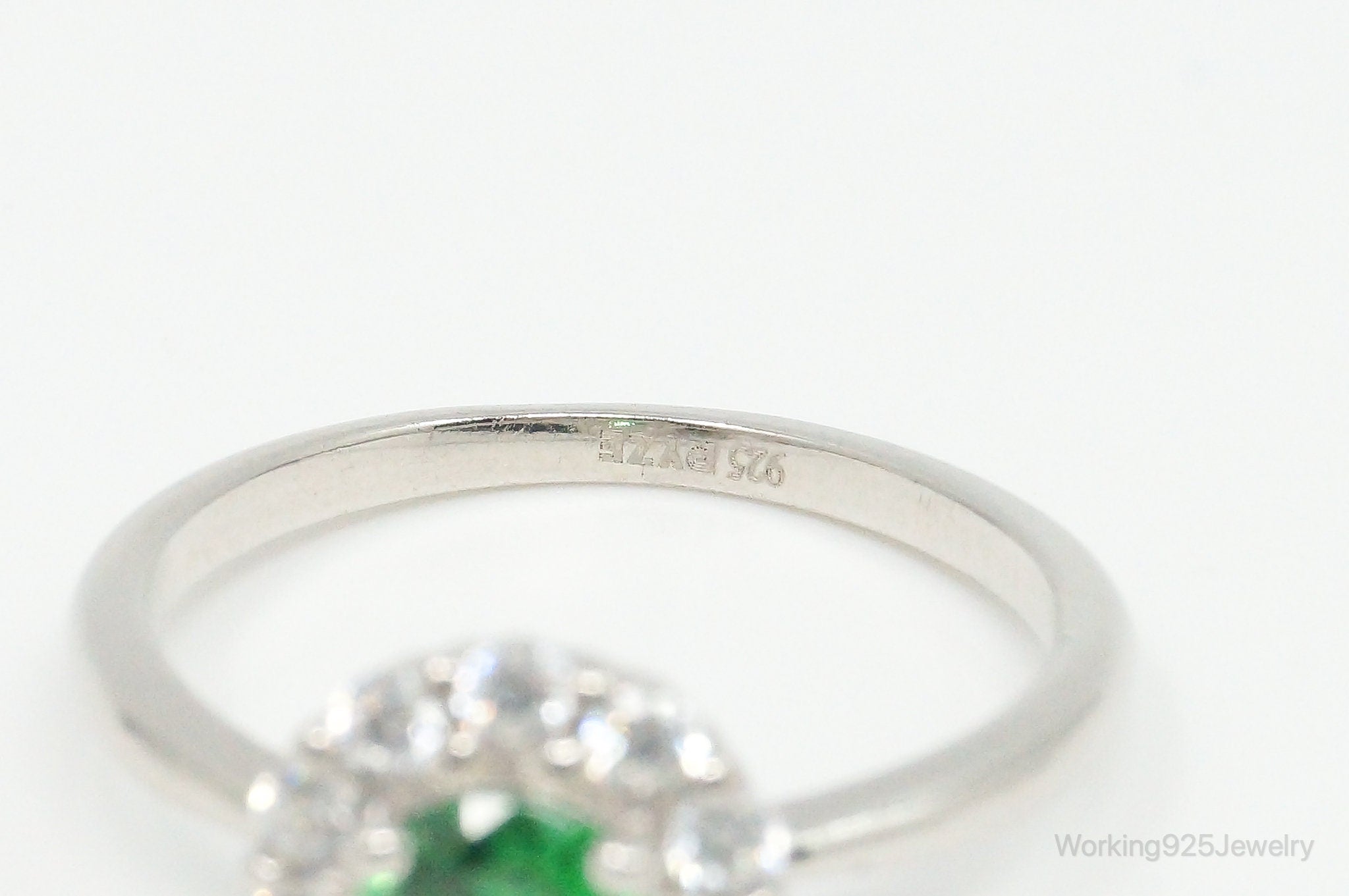 Green & White Cubic Zirconia Sterling Silver Ring - Size 6.75