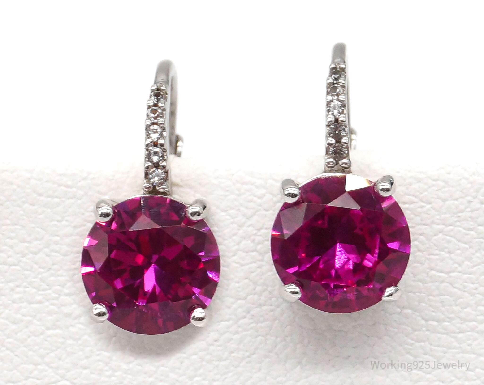 Vintage Designer Ruby Cubic Zirconia Sterling Silver Earrings