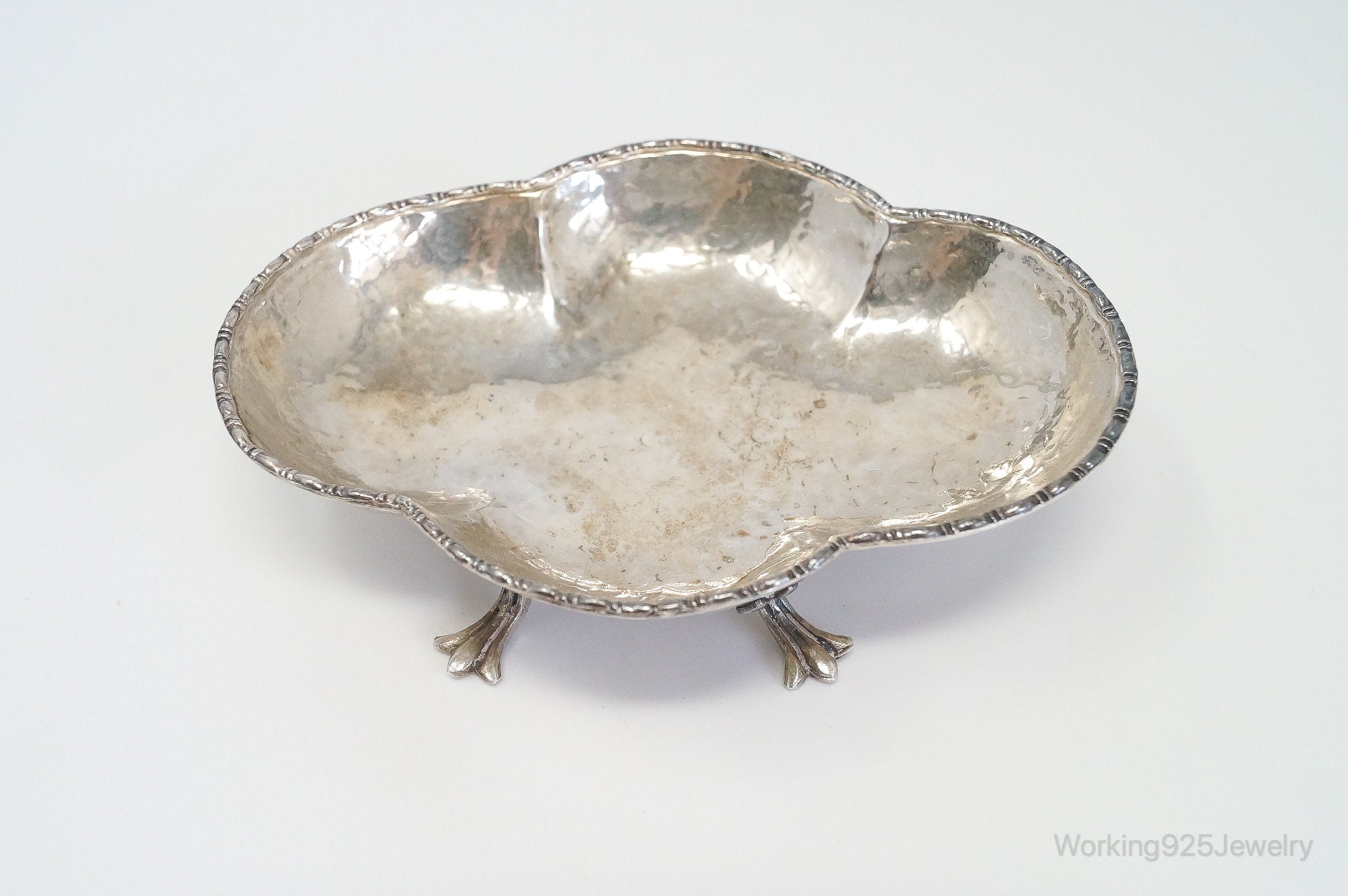 Antique Clawfoot Hammered Style 800 Silver Dish