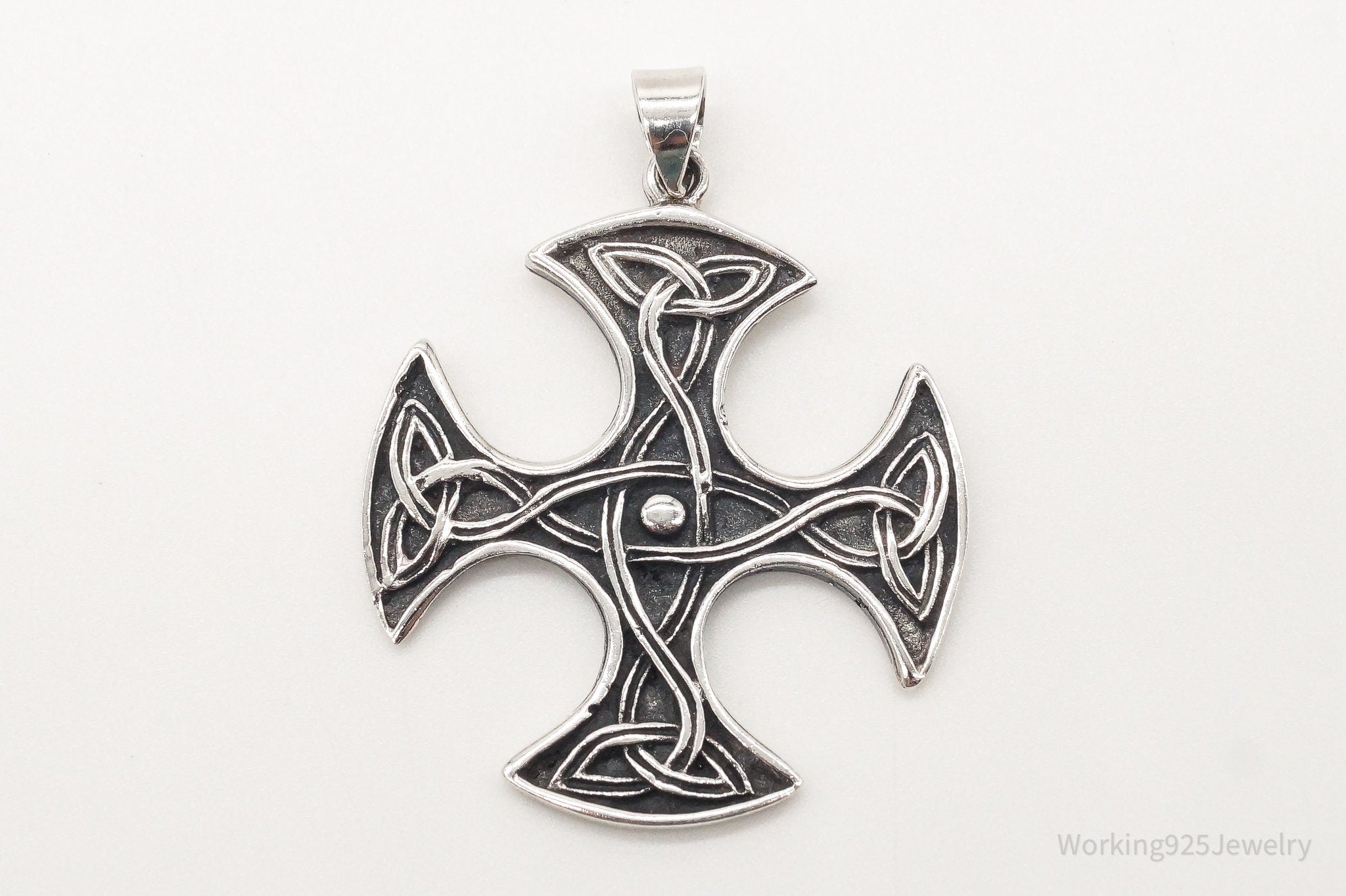 Large Vintage Celtic Cross Sterling Silver Pendant