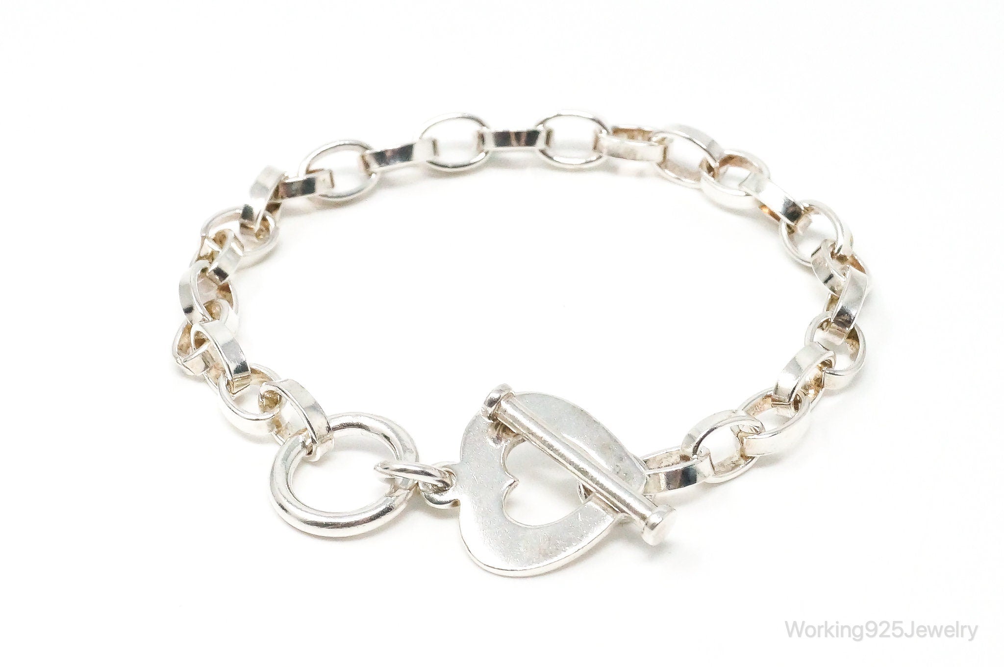 Designer Silpada Retired Heart Chain Link Sterling Silver Toggle Bracelet